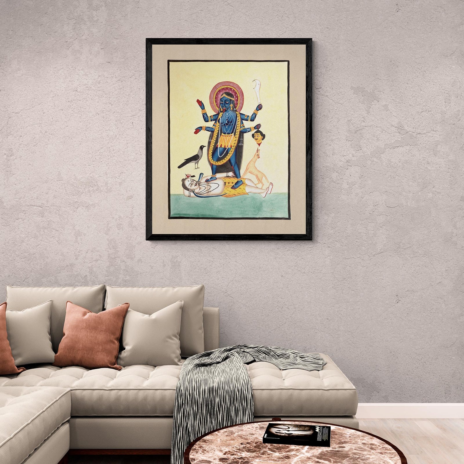 Kali Ma Goddess Wall Art, 1800s. India, Calcutta, Kalighat painting, Hindu Mythology | 19th-Century Fine Art Print