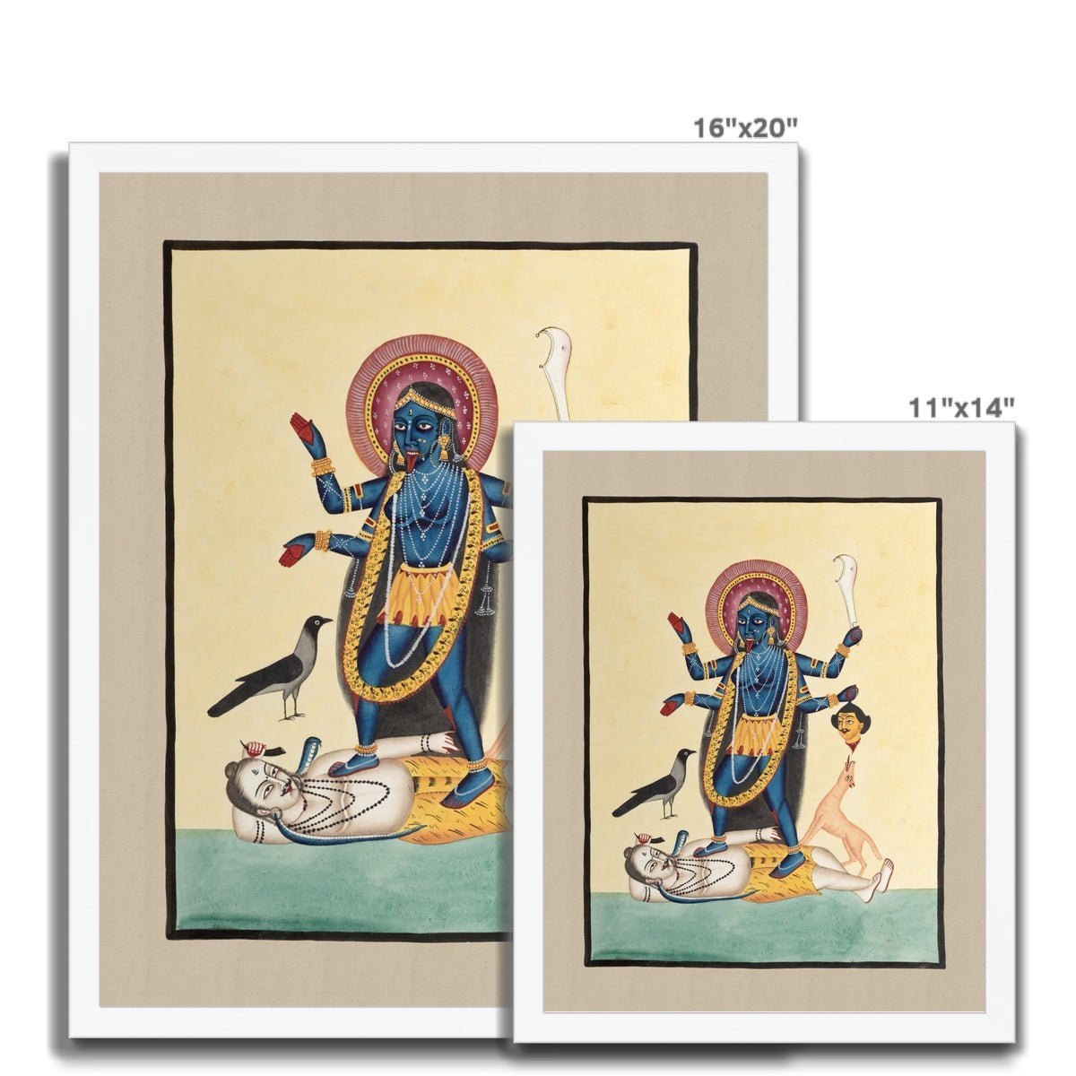 Kali Maa Kalighat 19th Century Folk Art Village Traditional Painting Indian Decor, Vintage Antique Hindu Framed Print