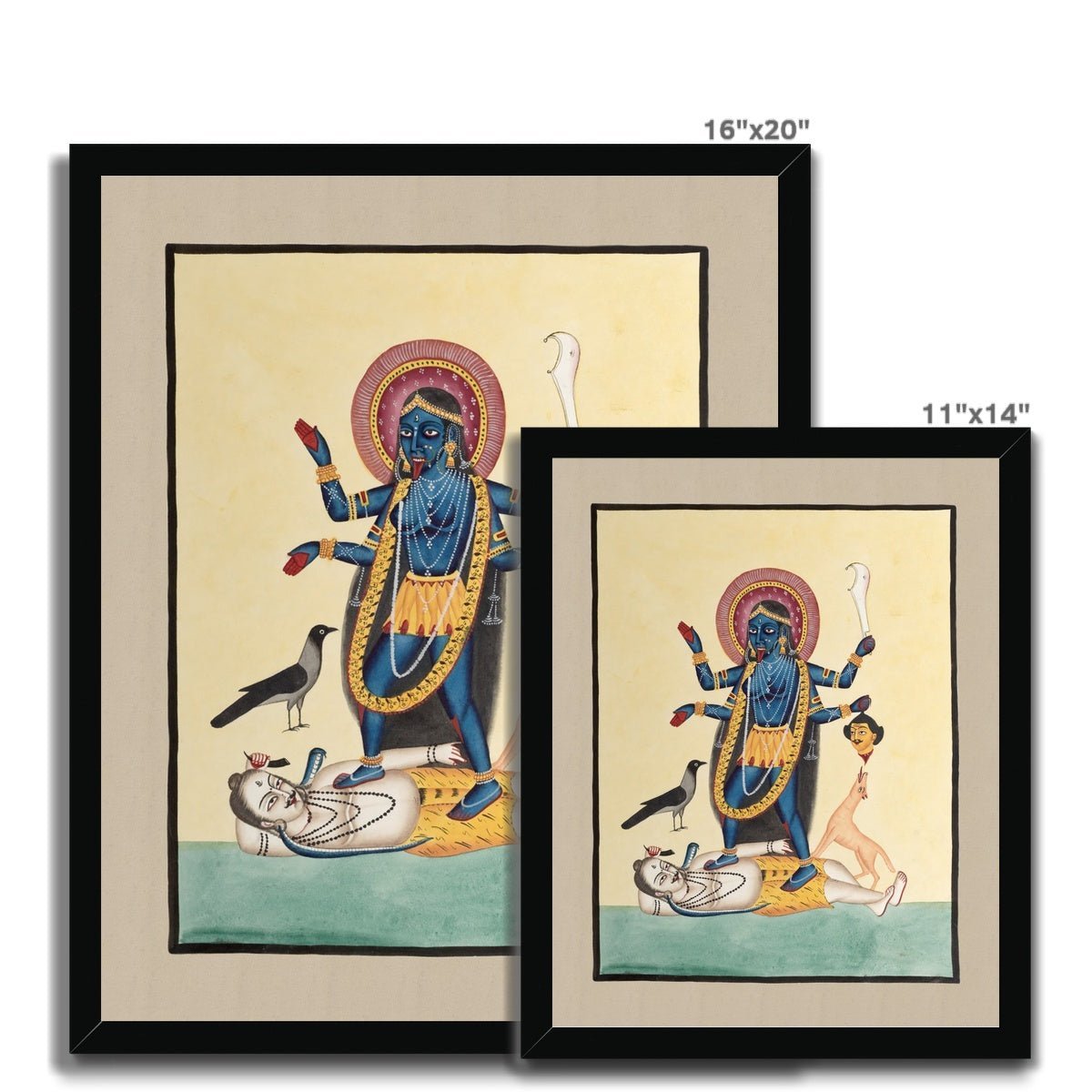 Fine art Kali Maa Kalighat 19th Century Folk Art Village Traditional Painting Indian Decor, Vintage Antique Hindu Framed Print