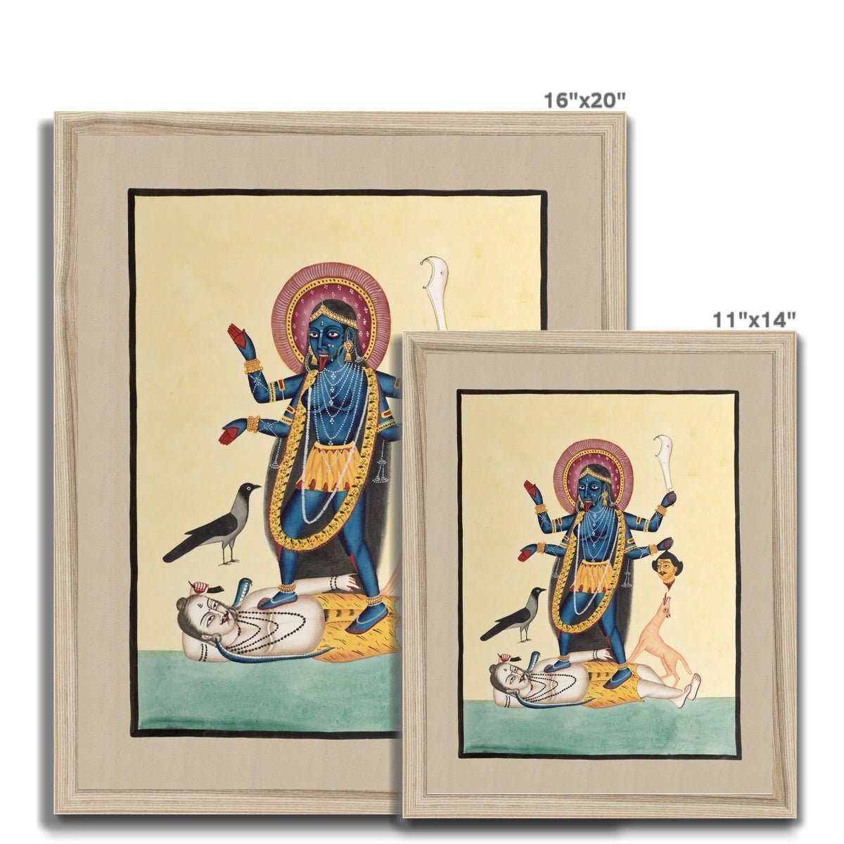 Kali Maa Kalighat 19th Century Folk Art Village Traditional Painting Indian Decor, Vintage Antique Hindu Framed Print