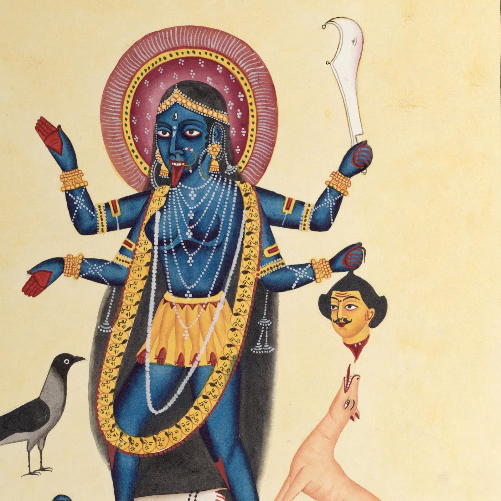 Kali Maa Kalighat 19th Century Folk Art Village Traditional Painting Indian Decor, Vintage Antique Hindu Framed Print