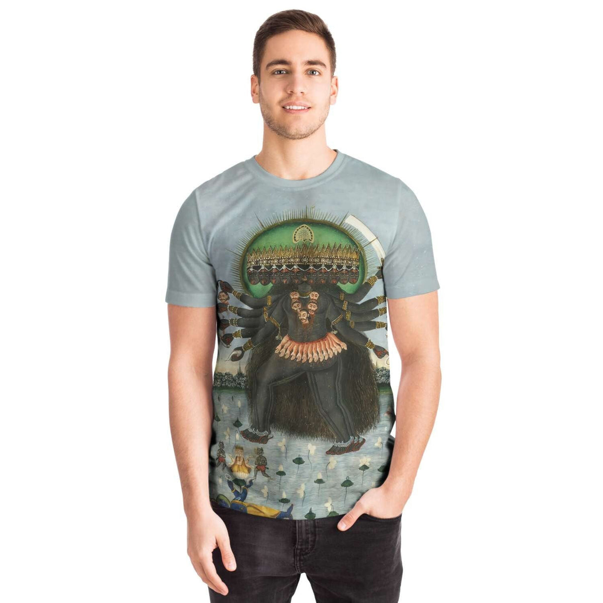 Kali Withdraws from Vishnu, as Brahma Emerges from Sleep, Antique Hindu Graphic T-Shirt Tee