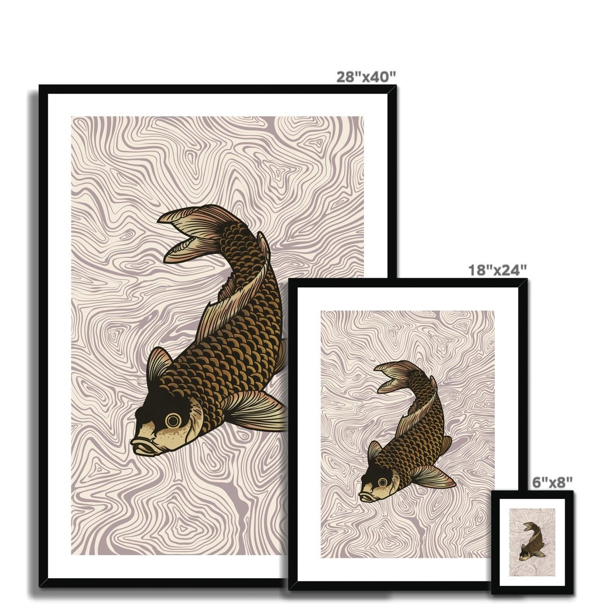 Katsushika Hokusa: Koi Swimming Ukiyo-e Japanese Classic Woodblock Carp Poster Framed Art Print