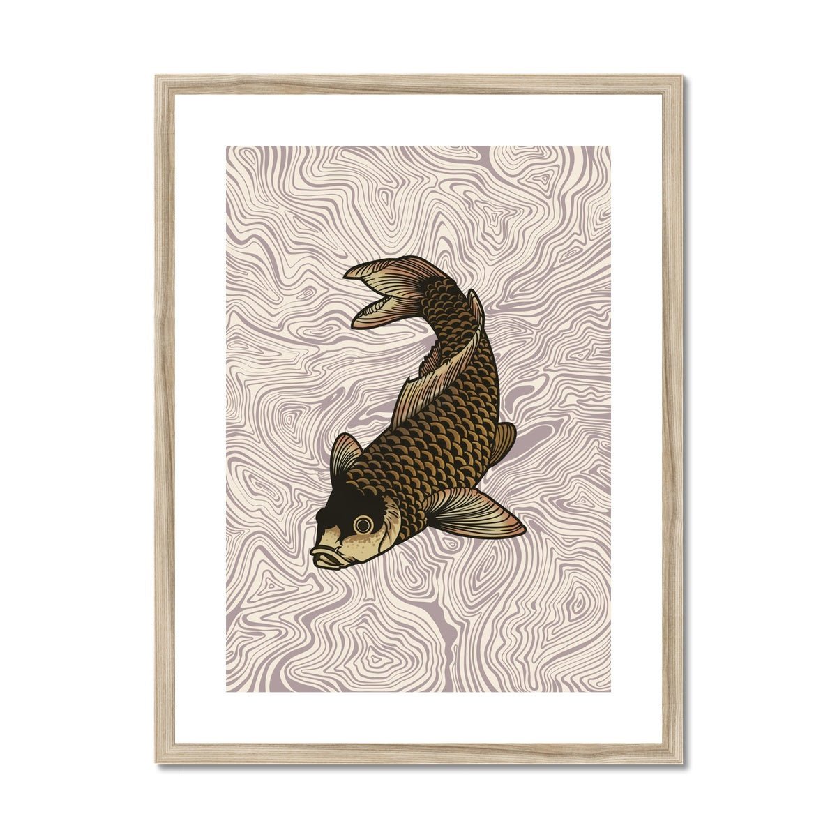 Katsushika Hokusa: Koi Swimming Ukiyo-e Japanese Classic Woodblock Carp Poster Framed Art Print