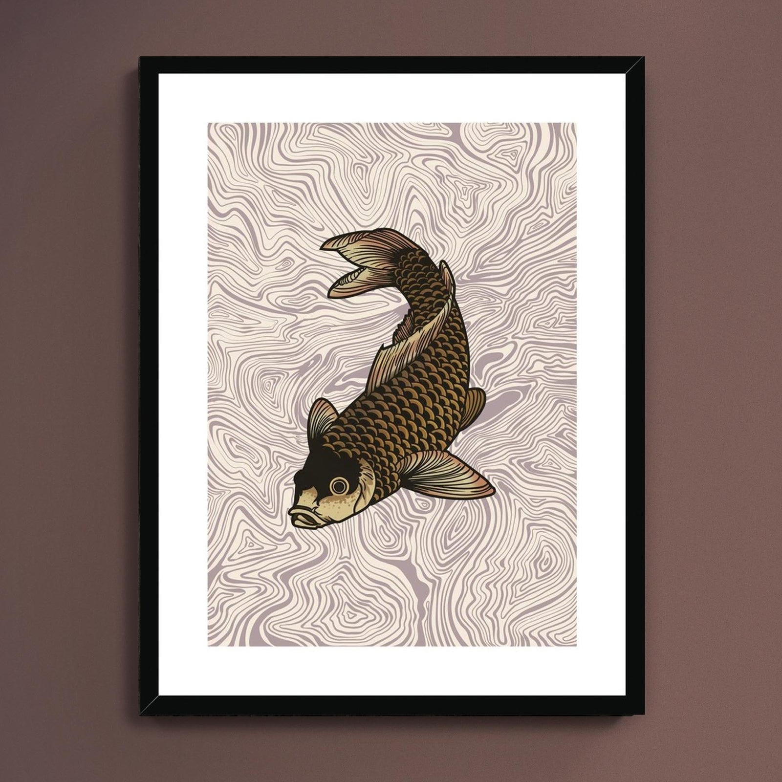 Framed Print 6"x8" / Black Frame Katsushika Hokusa: Koi Swimming Ukiyo-e Japanese Classic Woodblock Carp Poster Framed Art Print