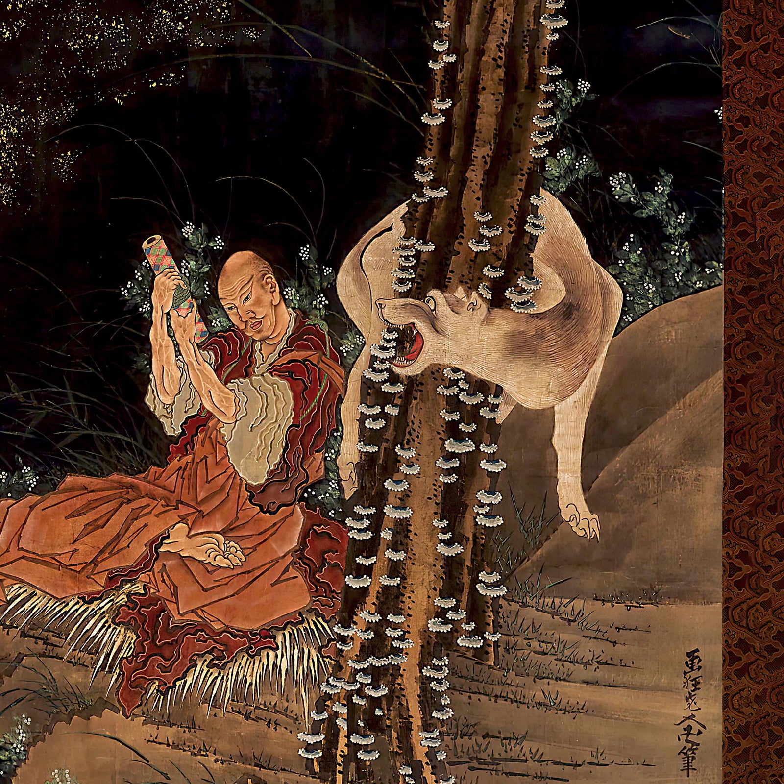 Kobo Daishi Practicing the Tantra with the Assistance of a Demon and a Wolf | Katsushika Hokusai Ukiyo-e Framed Art Print