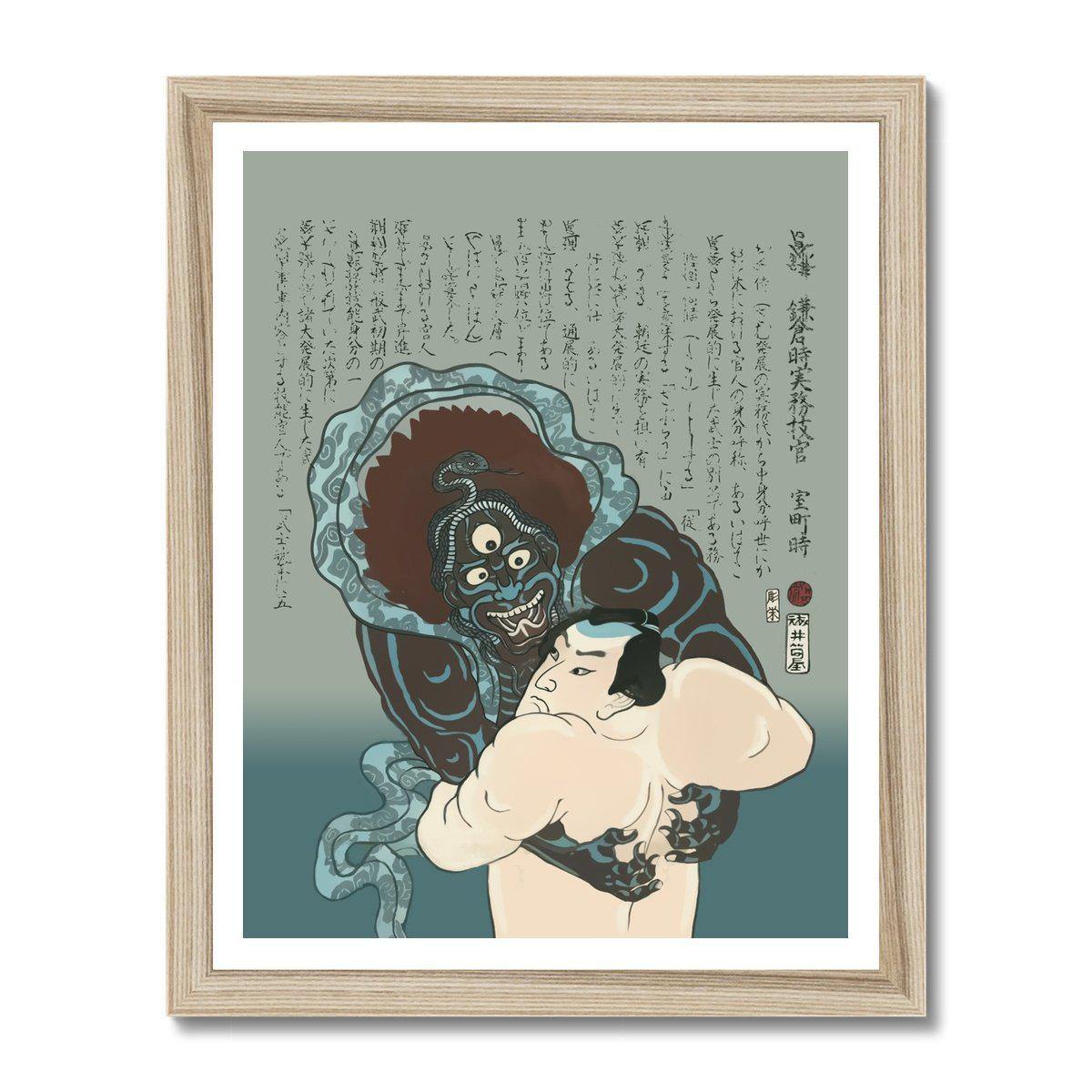 Framed Print 11"x14" / Natural Frame KONJIN CHOGORO FIGHTING AGAINST THE BLUE MONSTER OF KONGO-JIN | Framed Print