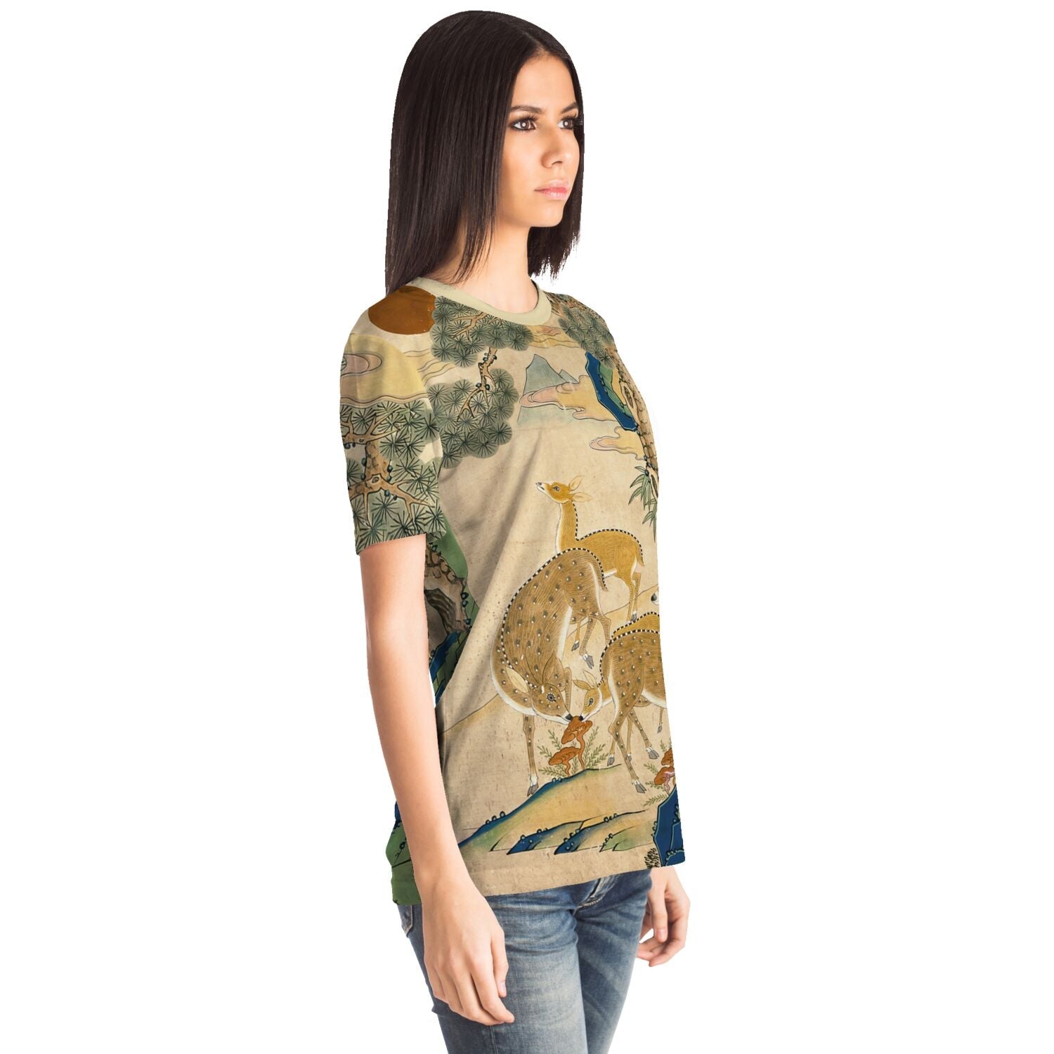 Korean Deer Folk Art | Traditional Korean Painting | Nature, Forest, Primitive Naive Asian Art Graphic Art TShirt