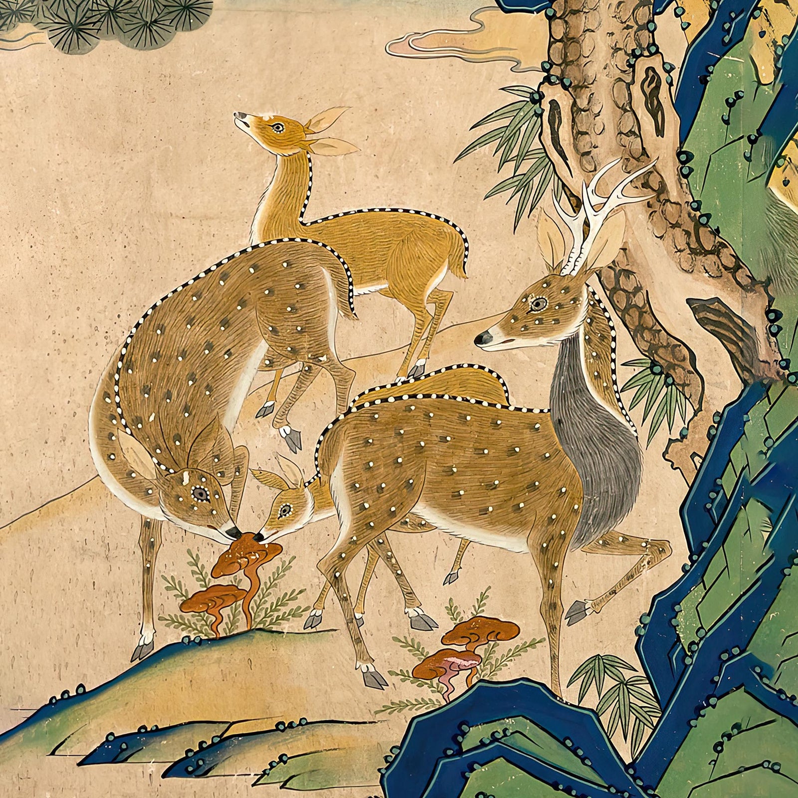 Korean Deer Folk Art | Traditional Korean Painting | Nature, Forest, Primitive Naive Asian Art Graphic Art TShirt