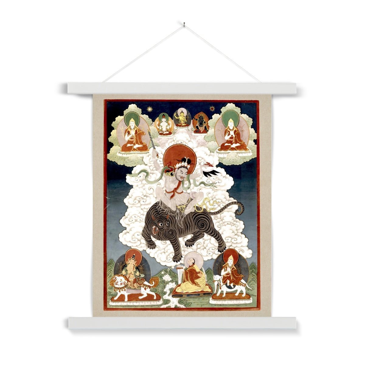 Korean Manjusri Wielding A Flaming Sword, Riding a Tiger | Buddhist Fine Art Print with Hangar