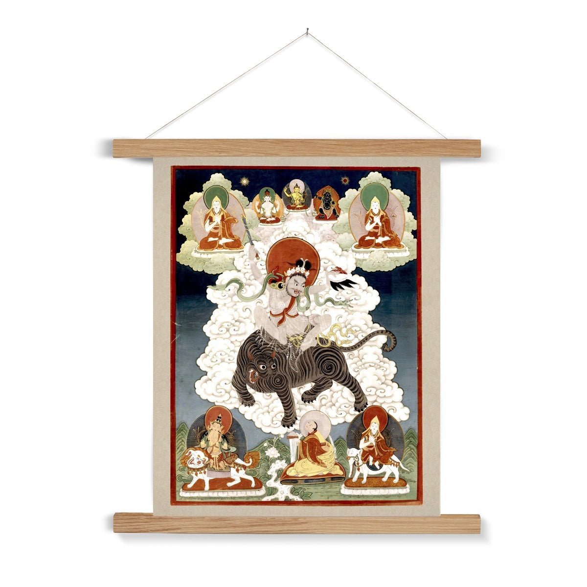 Korean Manjusri Wielding A Flaming Sword, Riding a Tiger | Buddhist Fine Art Print with Hangar