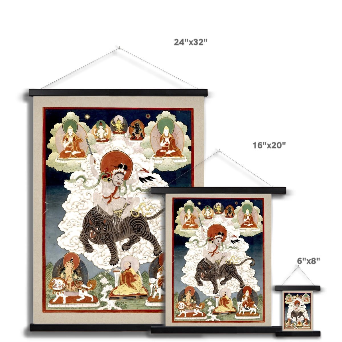 Korean Manjusri Wielding A Flaming Sword, Riding a Tiger | Buddhist Fine Art Print with Hangar