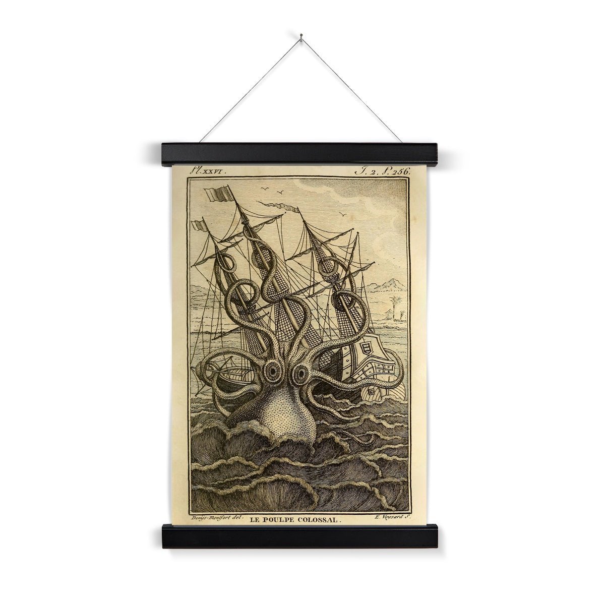 Kraken Attacking Schooner | Loki's Sea Monster | Norse Mytholoy | Gift for Him | Fine Art Print with Hanger