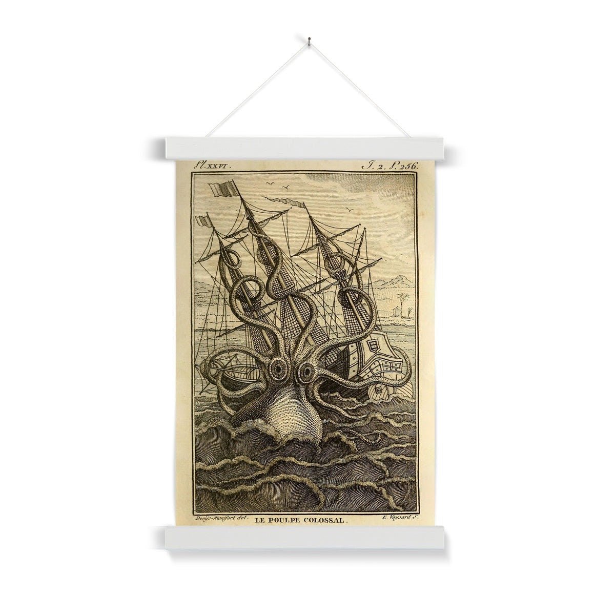 Kraken Attacking Schooner | Loki's Sea Monster | Norse Mytholoy | Gift for Him | Fine Art Print with Hanger