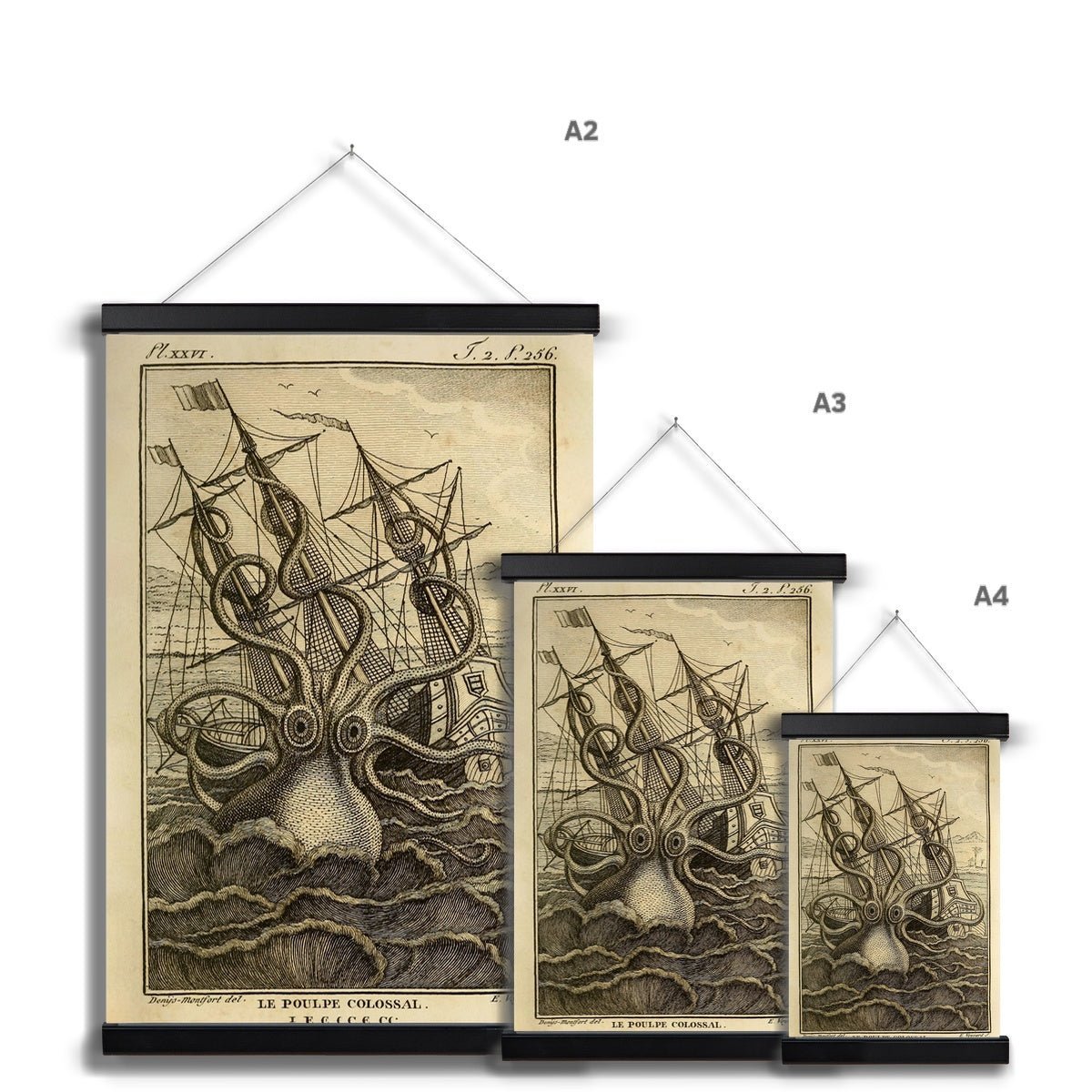 Kraken Attacking Schooner | Loki's Sea Monster | Norse Mytholoy | Gift for Him | Fine Art Print with Hanger
