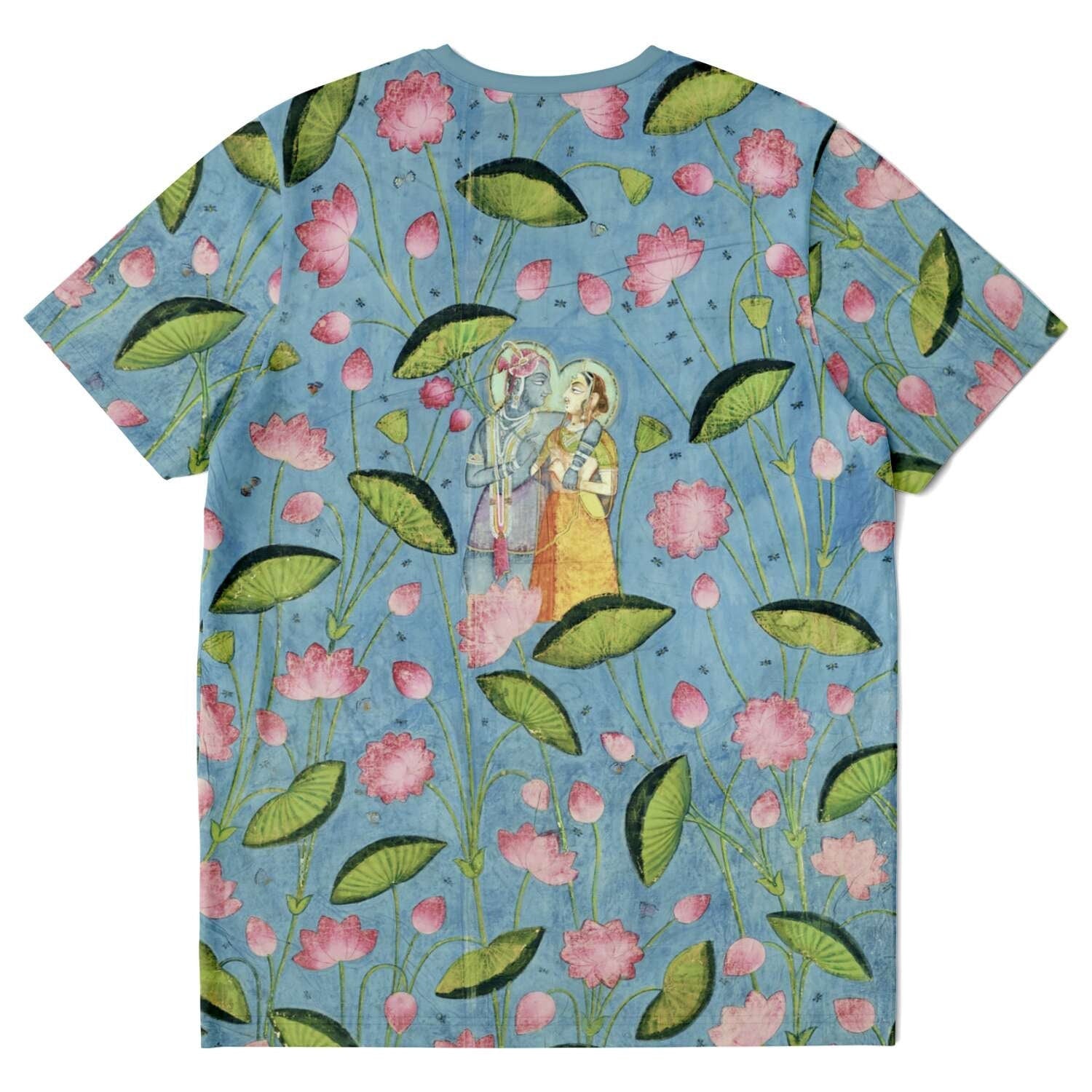 T-shirt Krishna and Radha Among Lotuses | 19th-Century Indian Watercolor | Love, Devotion, Compassion | Hindu, Vedic Vintage Graphic T-Shirt Tee