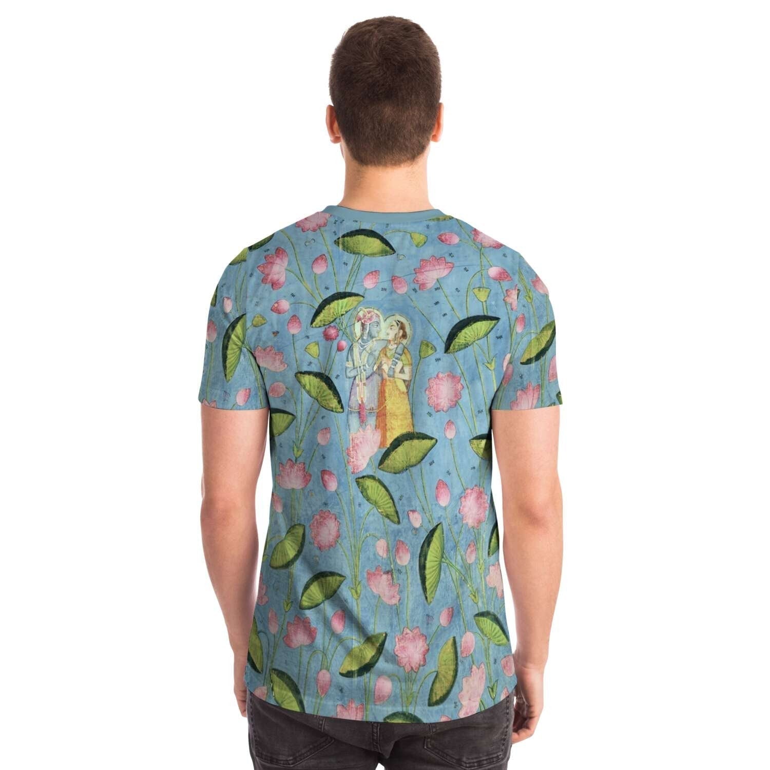 Krishna and Radha Among Lotuses | 19th-Century Indian Watercolor | Love, Devotion, Compassion | Hindu, Vedic Vintage Graphic T-Shirt Tee