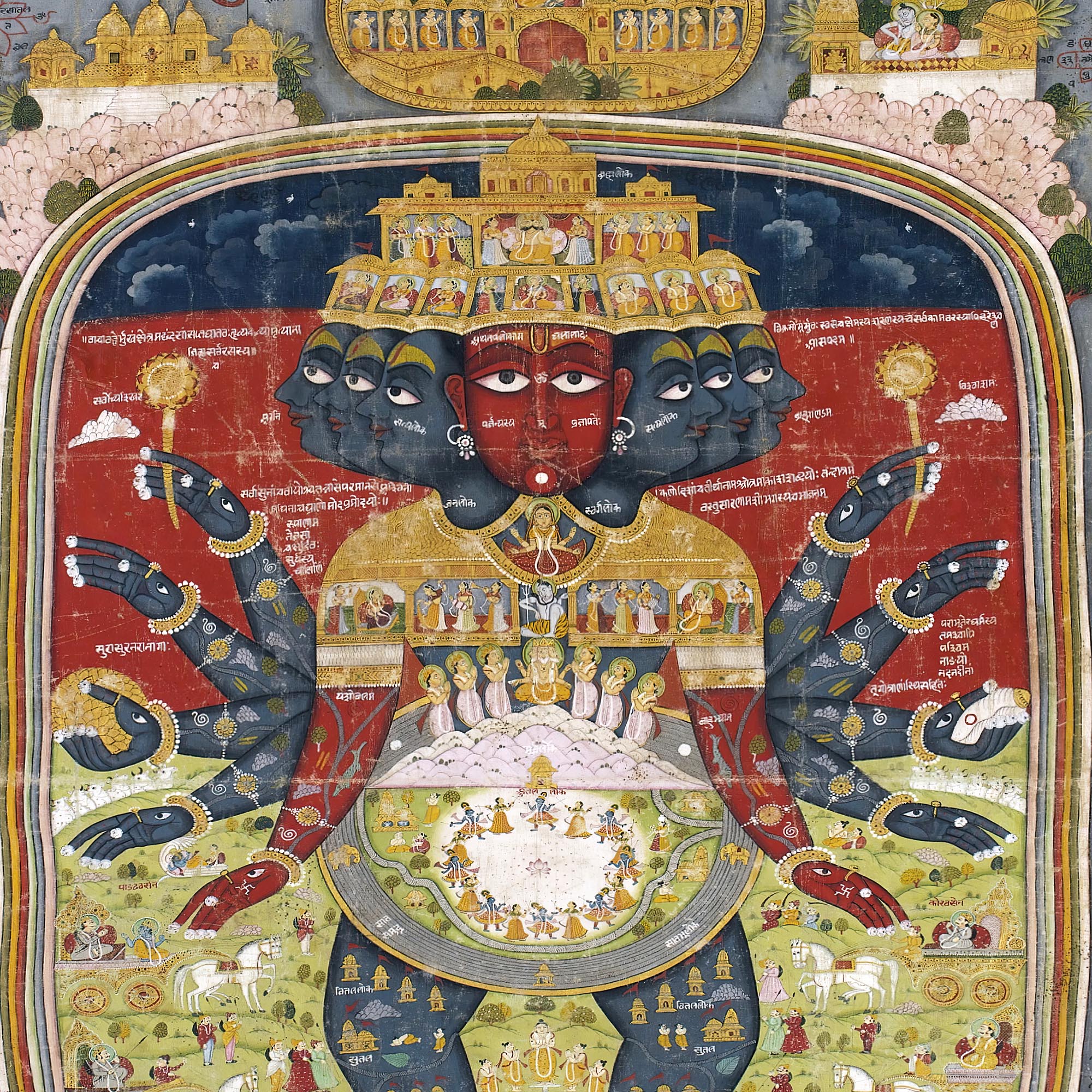 T-shirt XS Krishna Cosmological Diagram | Vintage Sacred Hindu Deity | Brahma, Shiva Vedic Cosmos Graphic Art T-Shirt