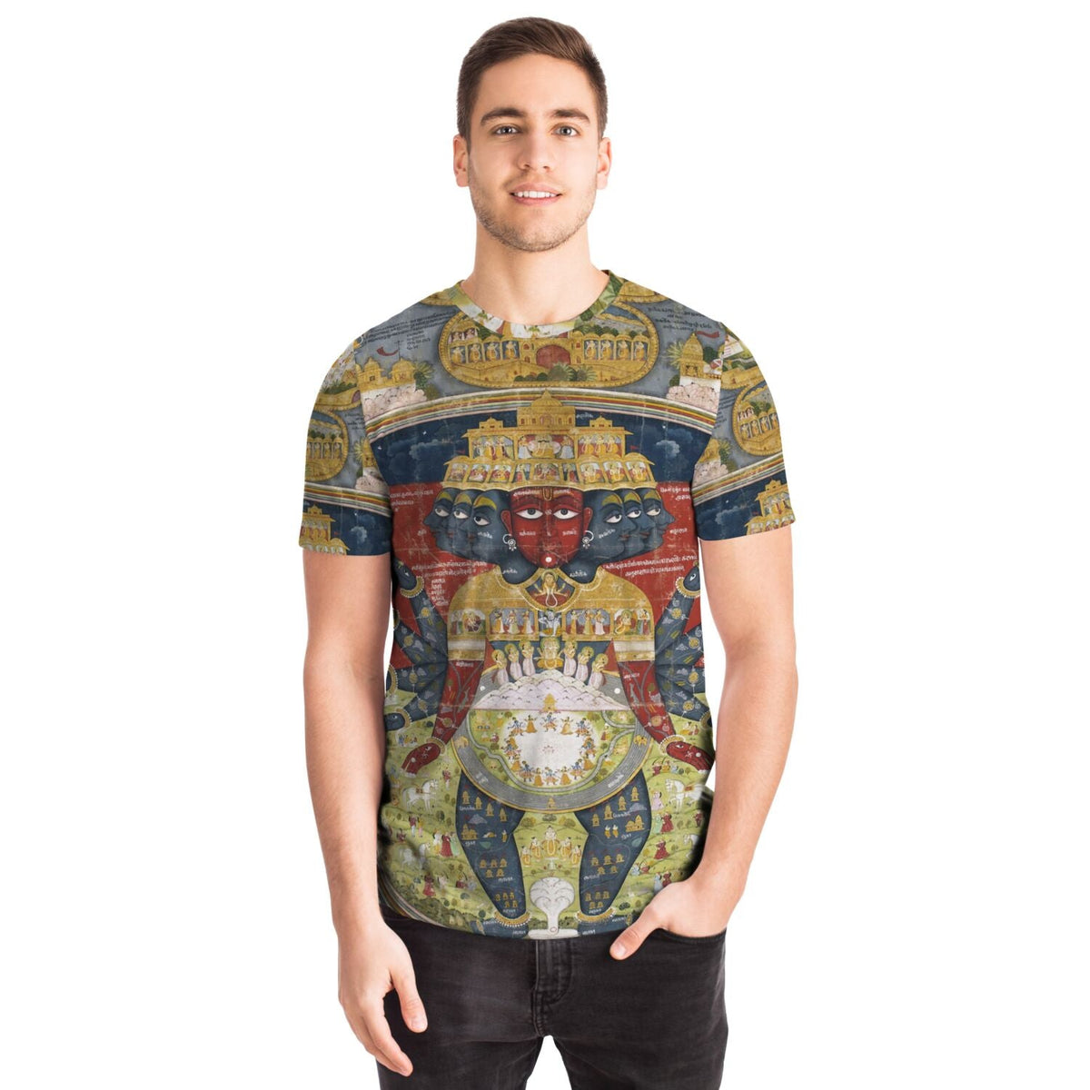 Krishna Cosmological Diagram | Vintage Sacred Hindu Deity | Brahma, Shiva Vedic Cosmos Graphic Art T-Shirt