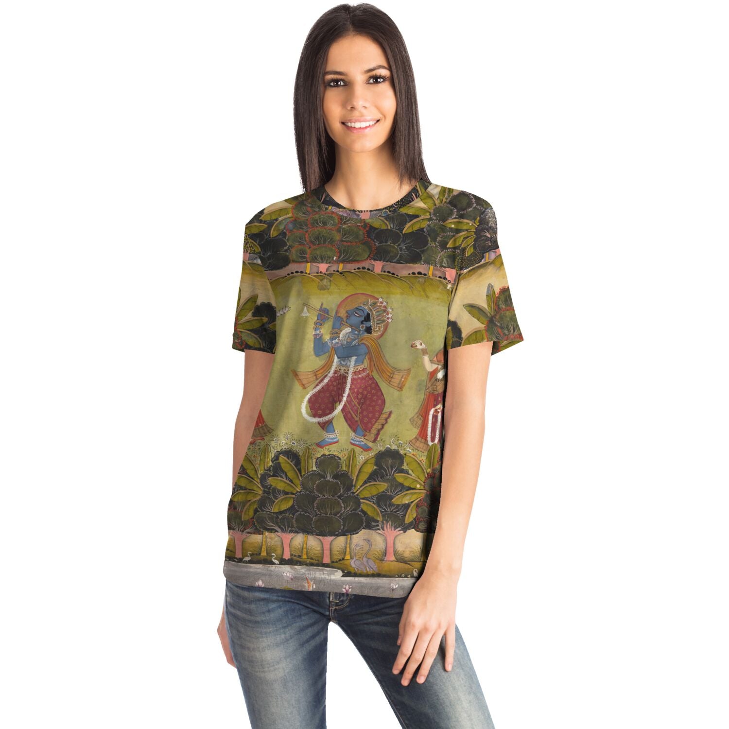 Krishna Playing the Flute for the Gopis | Divine Love, Spiritual Apparel | Vintage Indian Folklore Graphic Art T-Shirt