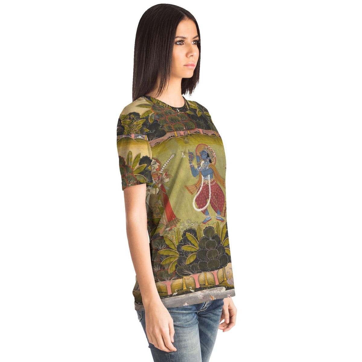 Krishna Playing the Flute for the Gopis | Divine Love, Spiritual Apparel | Vintage Indian Folklore Graphic Art T-Shirt