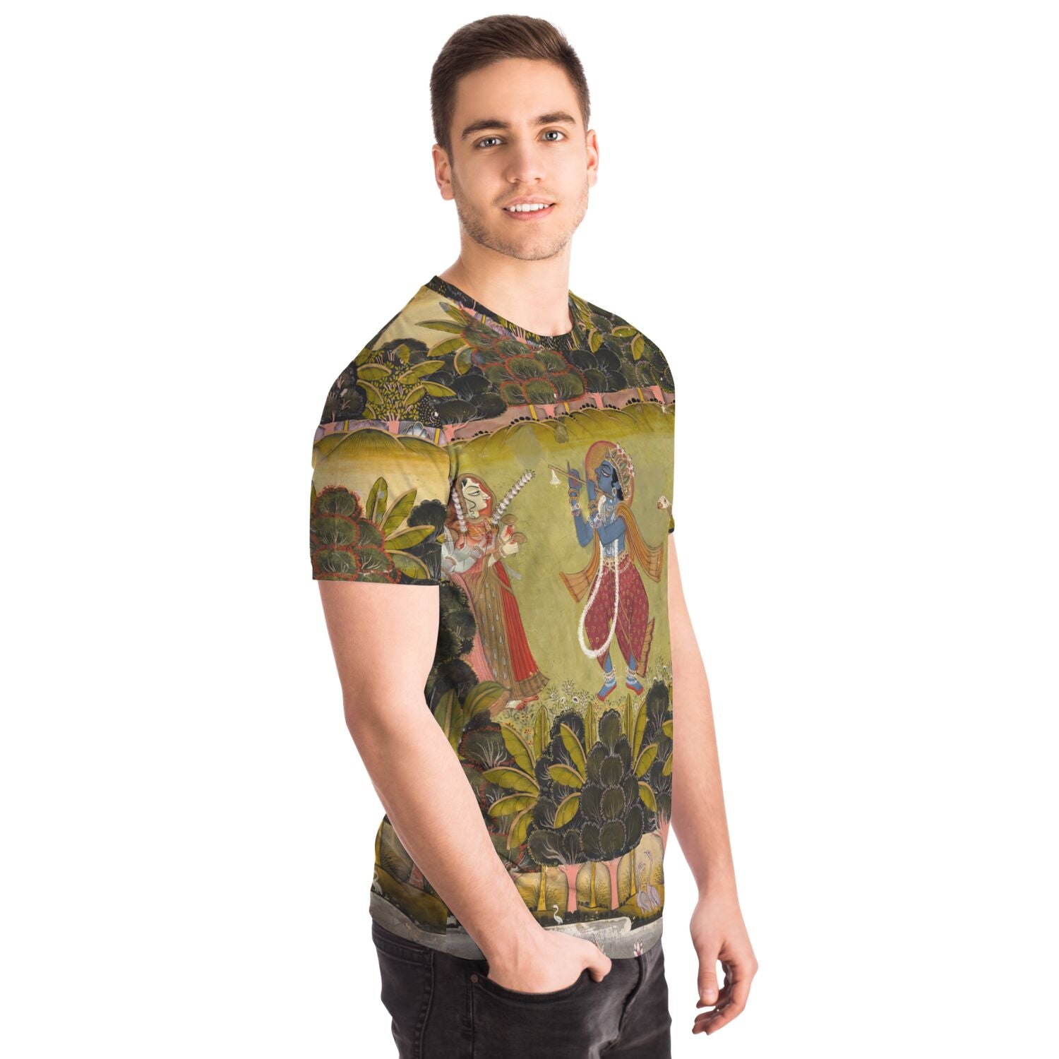 Krishna Playing the Flute for the Gopis | Divine Love, Spiritual Apparel | Vintage Indian Folklore Graphic Art T-Shirt