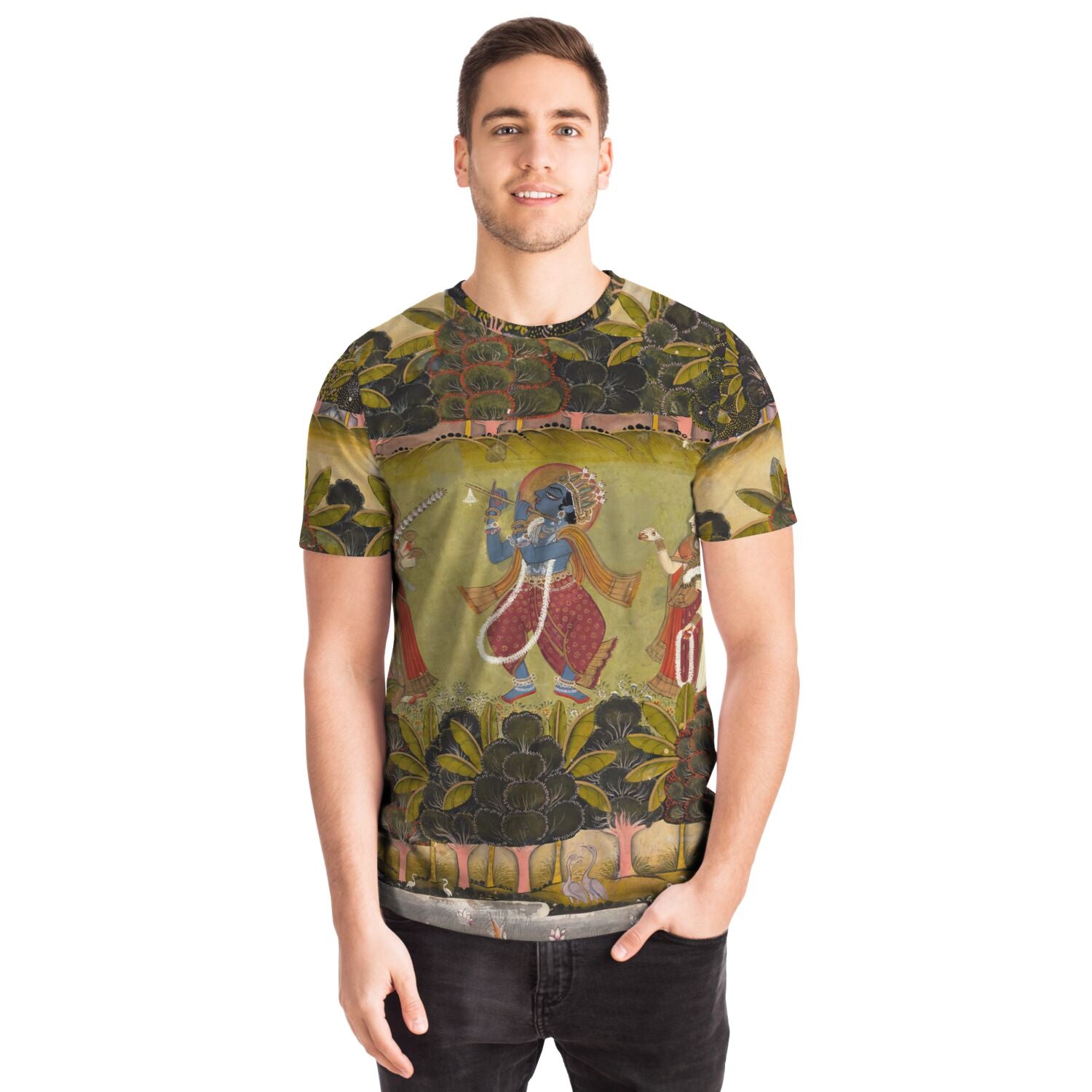 Krishna Playing the Flute for the Gopis | Divine Love, Spiritual Apparel | Vintage Indian Folklore Graphic Art T-Shirt