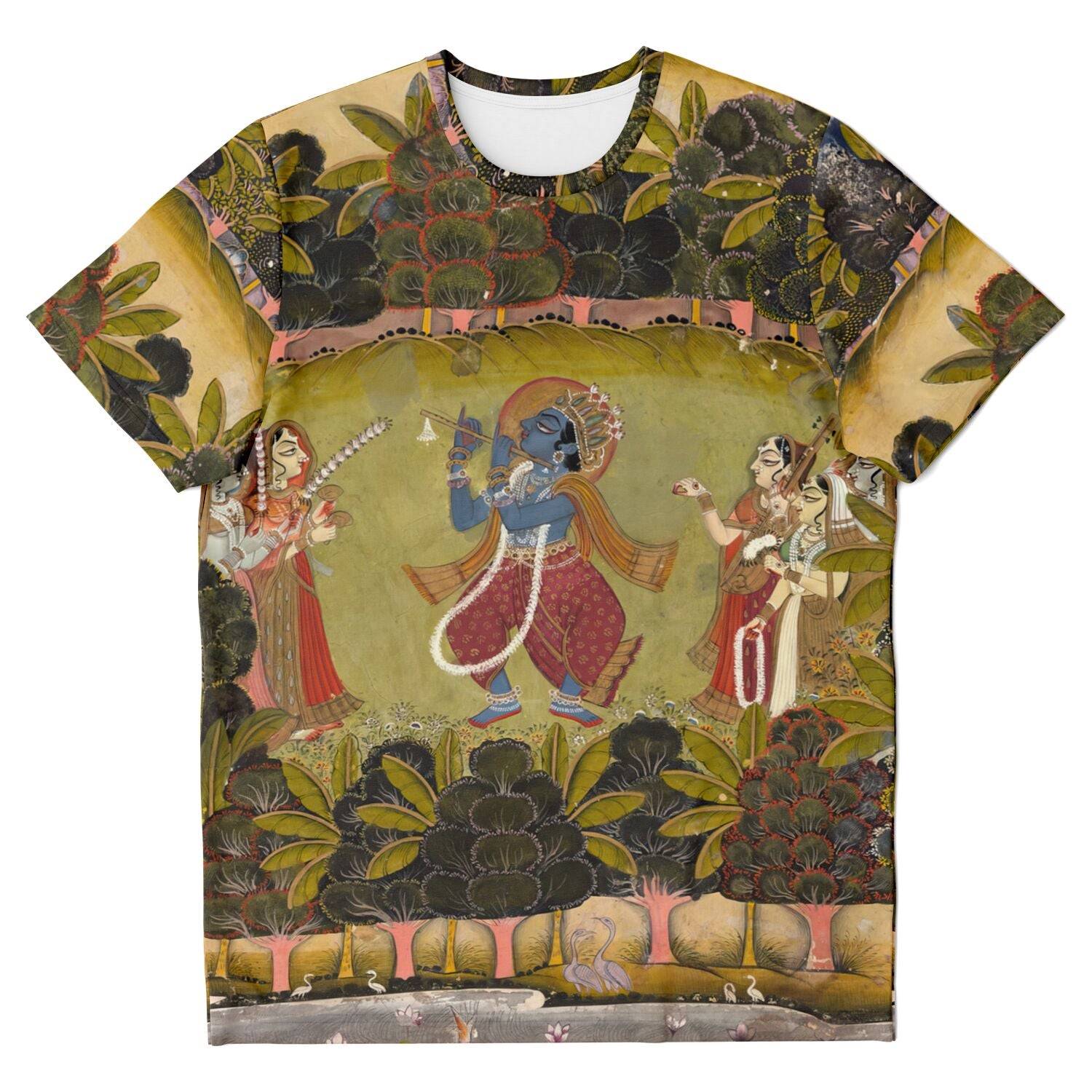 Krishna Playing the Flute for the Gopis | Divine Love, Spiritual Apparel | Vintage Indian Folklore Graphic Art T-Shirt
