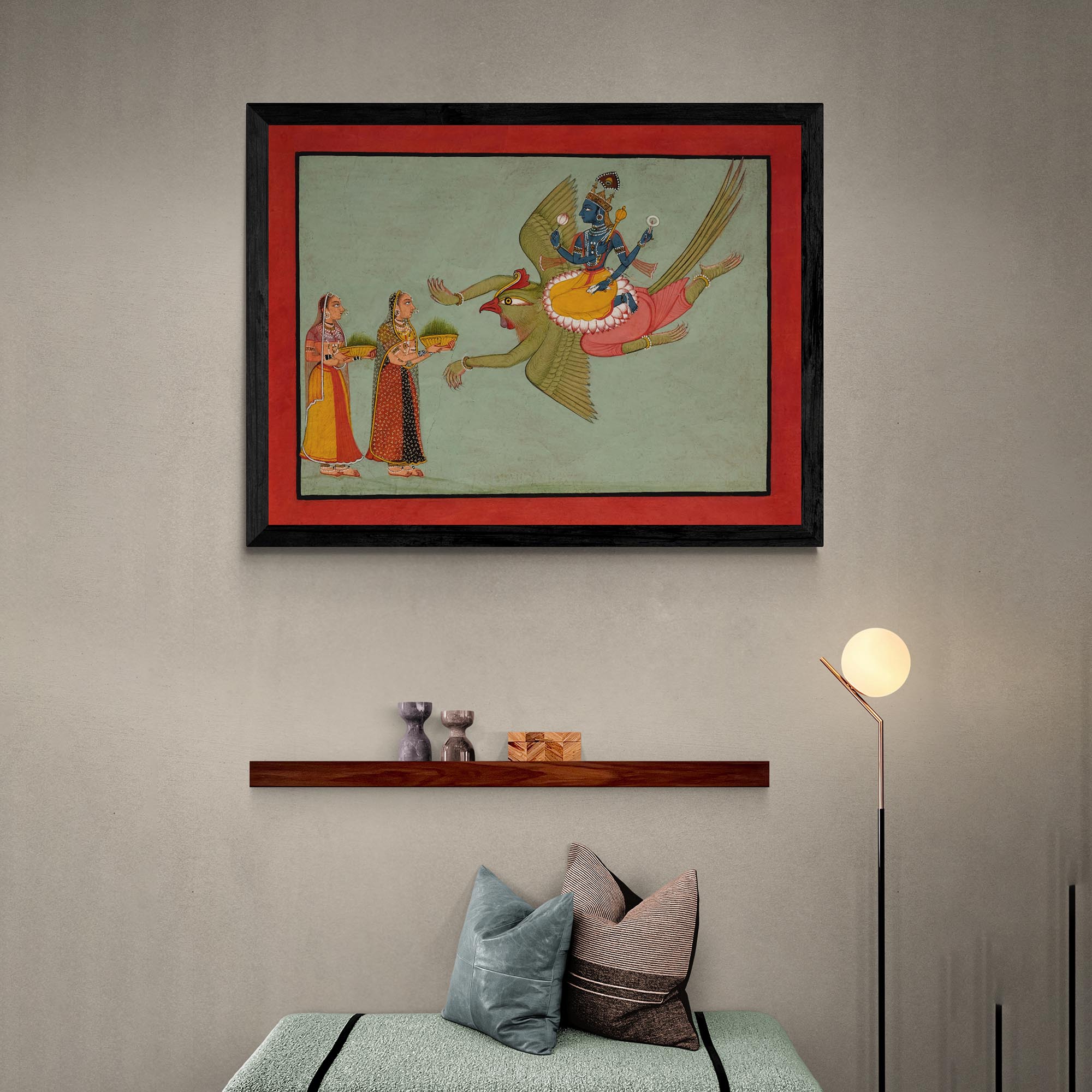 Krishna Riding On Garuda | Hindu Indian Mythology | Upanishads, Vedas (Hanuman, Lord Shiva, Lord Vishnu, Kali) Vintage Fine Art Print