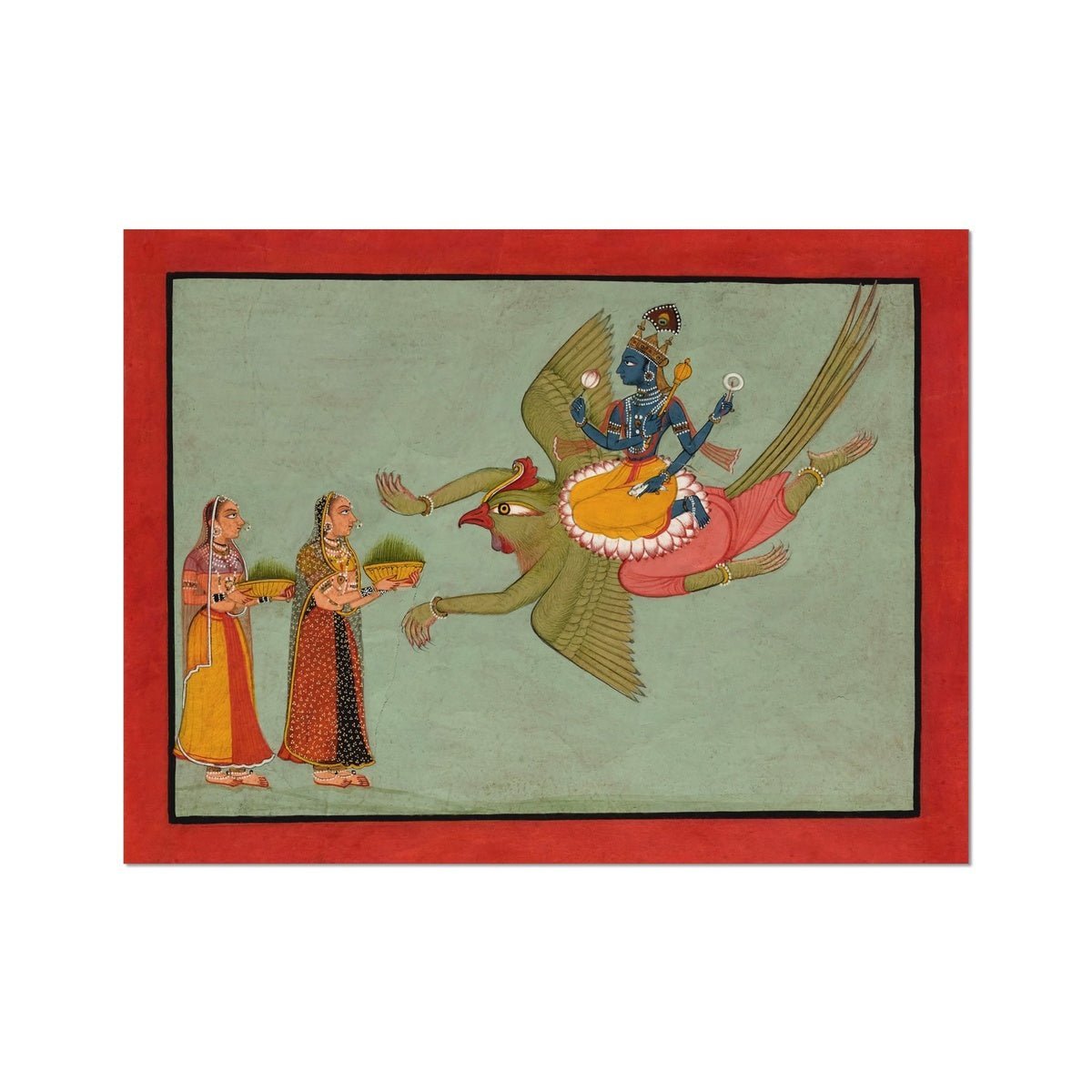 Fine art 8"x6" Krishna Riding On Garuda | Hindu Indian Mythology | Upanishads, Vedas (Hanuman, Lord Shiva, Lord Vishnu, Kali) Vintage Fine Art Print