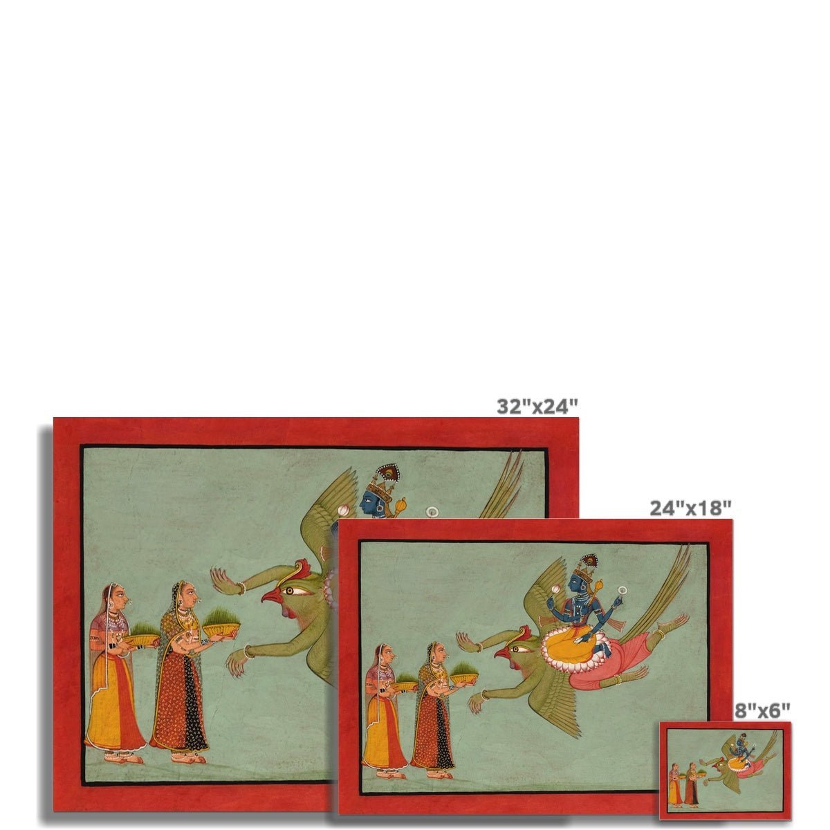 Krishna Riding On Garuda | Hindu Indian Mythology | Upanishads, Vedas (Hanuman, Lord Shiva, Lord Vishnu, Kali) Vintage Fine Art Print