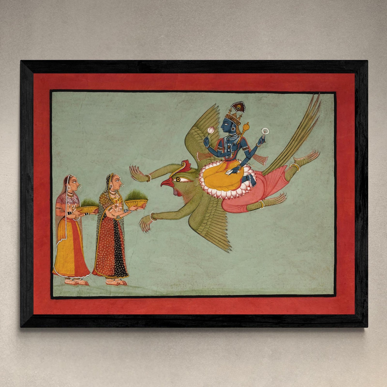 Fine art Krishna Riding On Garuda | Hindu Indian Mythology | Upanishads, Vedas (Hanuman, Lord Shiva, Lord Vishnu, Kali) Vintage Fine Art Print