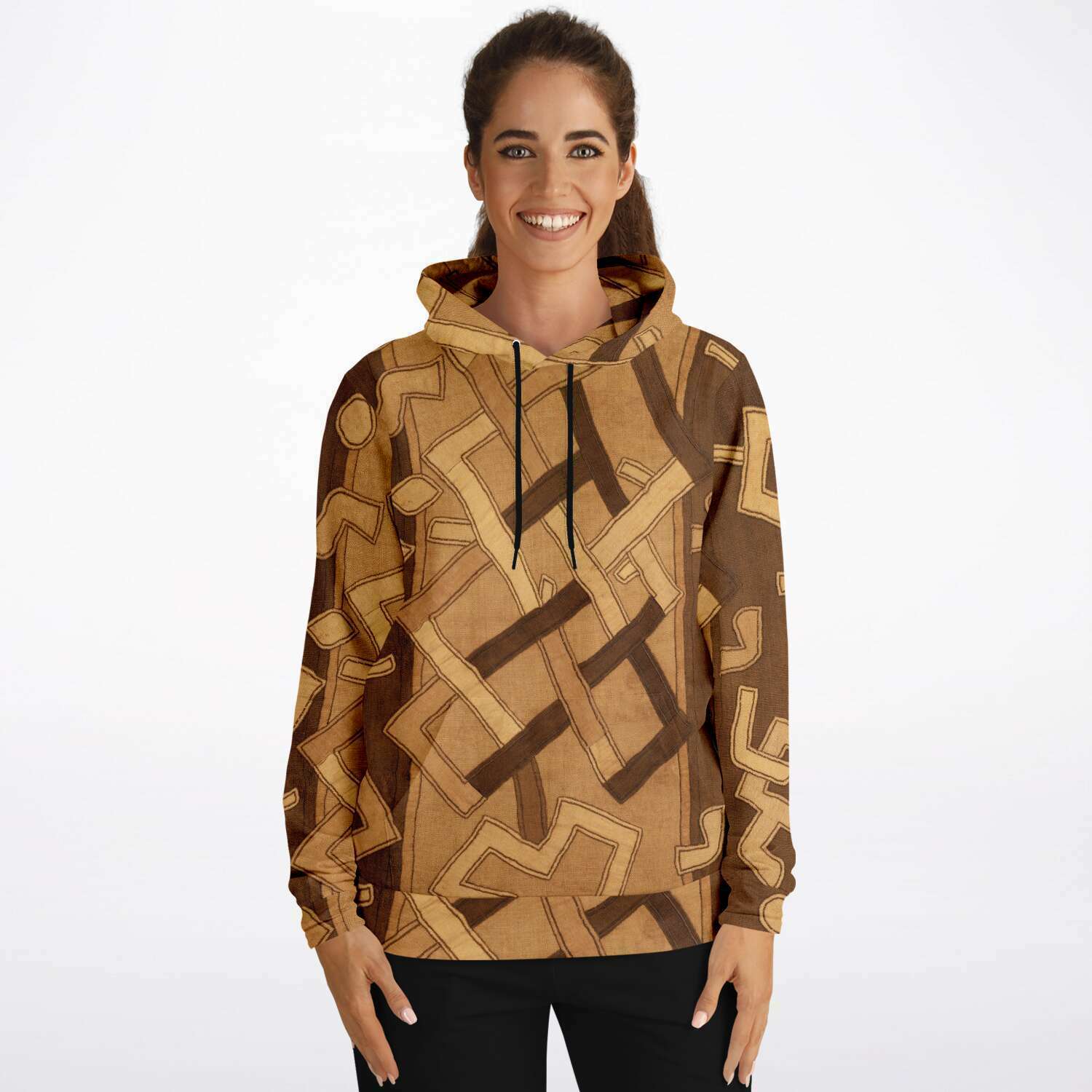 Fashion Hoodie - AOP Kuba Cloth African Hoodie, Bogolan Kente Cloth Mudcloth Jacket Sweatshirt Hippie Gift | Boho Afrocentric Kilim Tribal Pullover Hoodie