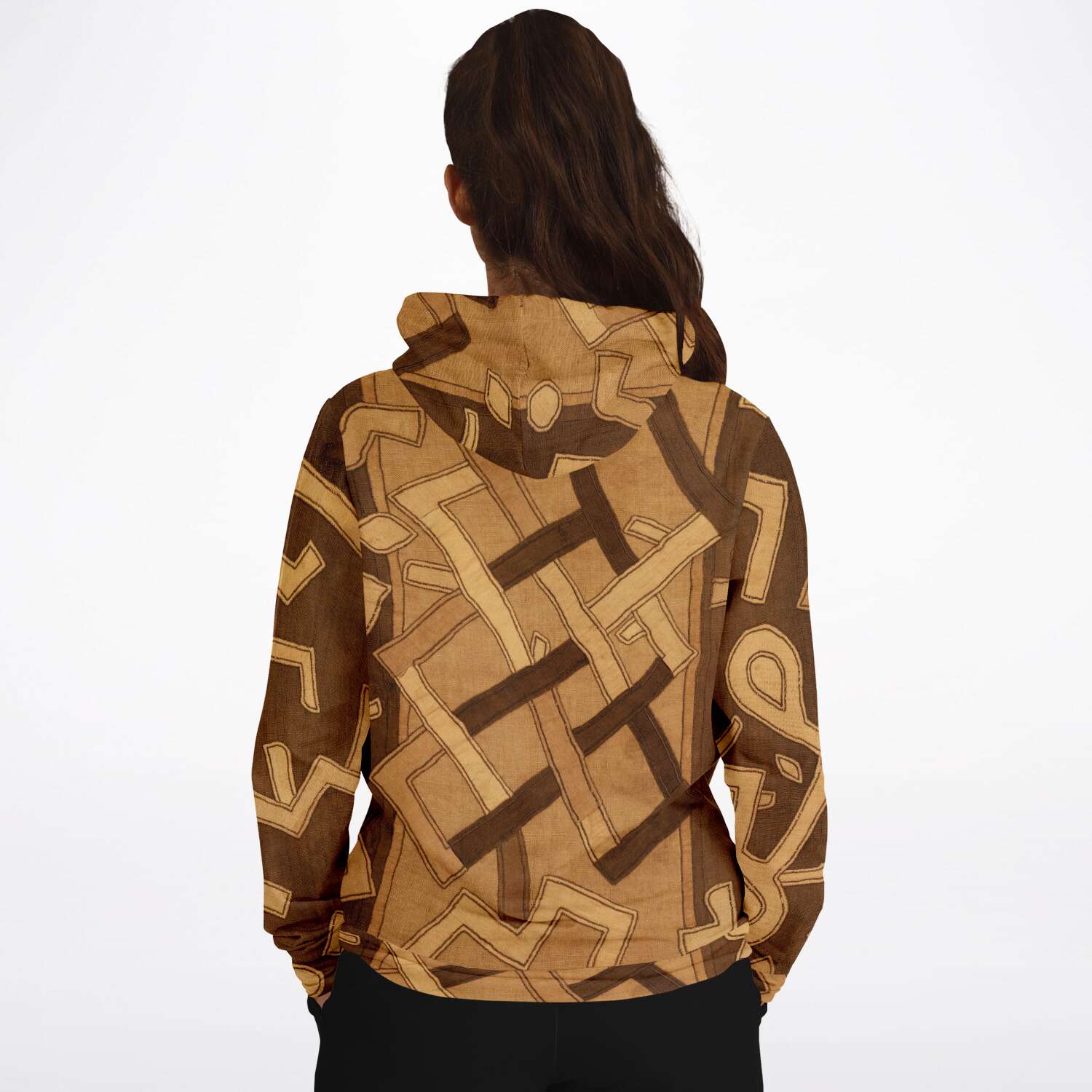 Fashion Hoodie - AOP Kuba Cloth African Hoodie, Bogolan Kente Cloth Mudcloth Jacket Sweatshirt Hippie Gift | Boho Afrocentric Kilim Tribal Pullover Hoodie