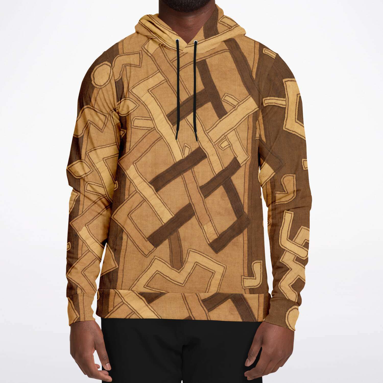 Fashion Hoodie - AOP Kuba Cloth African Hoodie, Bogolan Kente Cloth Mudcloth Jacket Sweatshirt Hippie Gift | Boho Afrocentric Kilim Tribal Pullover Hoodie