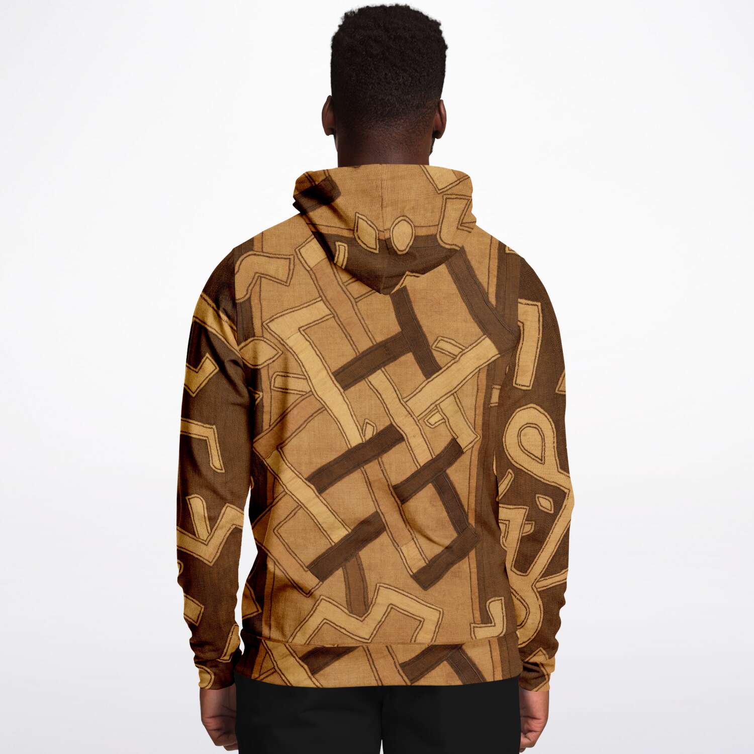 Fashion Hoodie - AOP Kuba Cloth African Hoodie, Bogolan Kente Cloth Mudcloth Jacket Sweatshirt Hippie Gift | Boho Afrocentric Kilim Tribal Pullover Hoodie