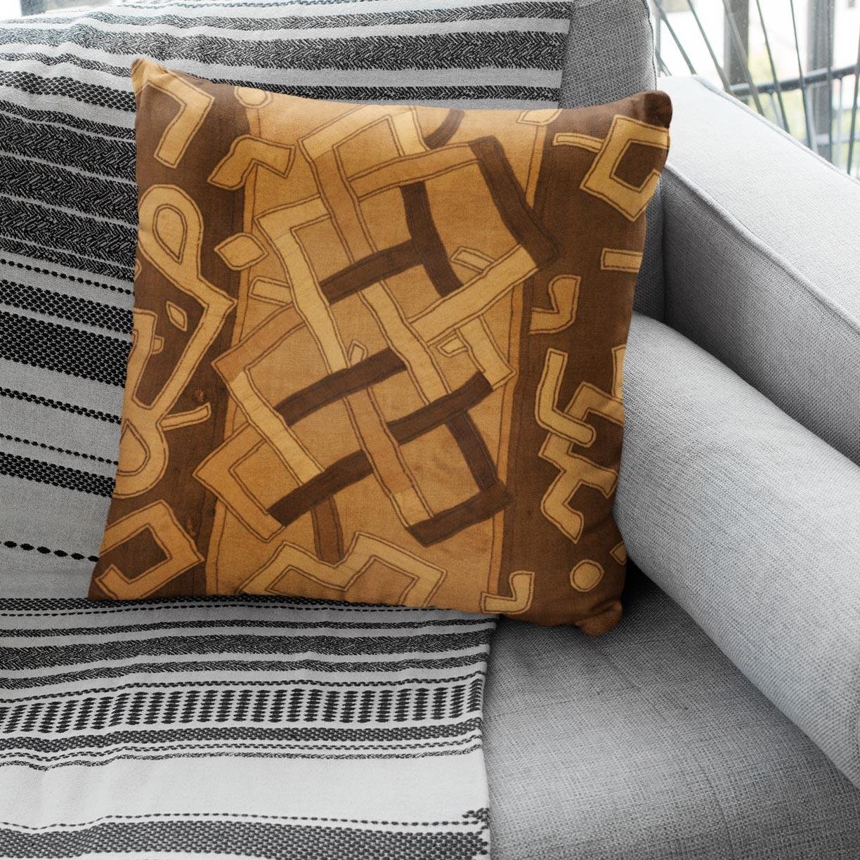 Kuba-Cloth Inspired African Vintage Afrocentric Ethnic Antique Boho Tribal Decorative Throw Pillow