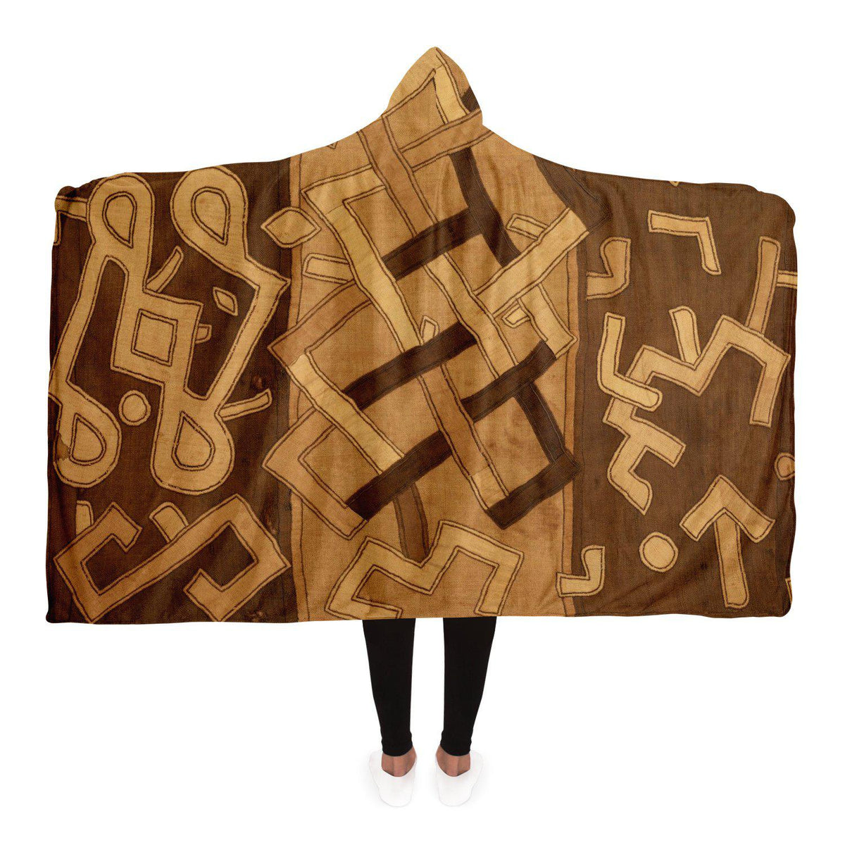 Hooded Blanket - AOP Adult / Premium Sherpa Kuba Cloth Inspired Hooded Blanket (The Congo)