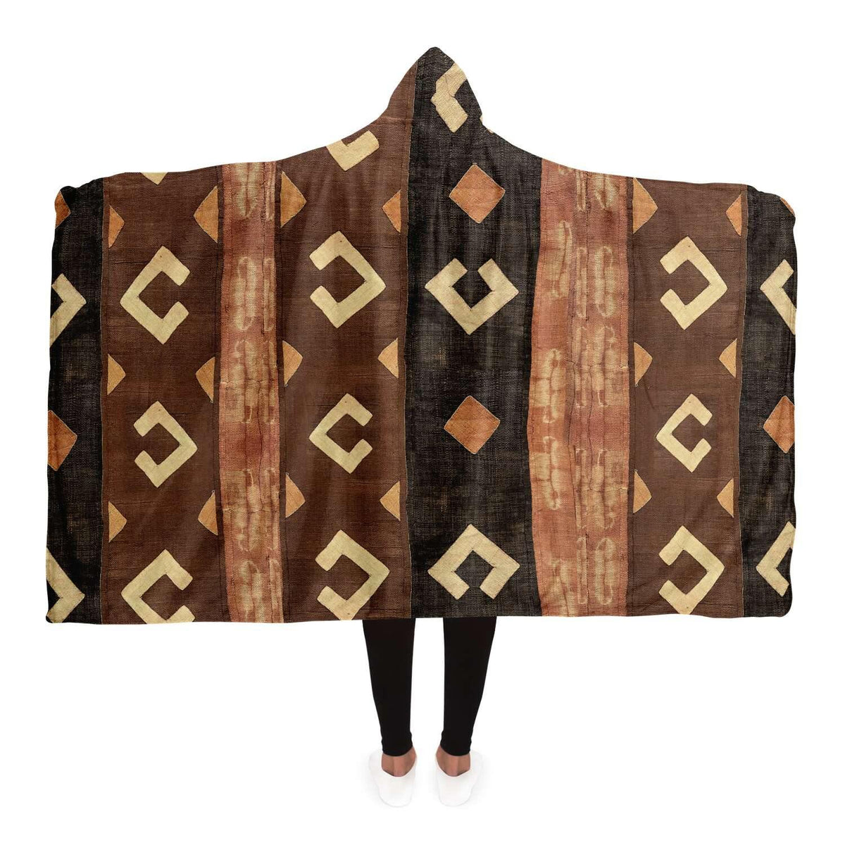 Hooded Blanket - AOP Adult / Premium Sherpa Kuba Cloth Inspired Hooded Blanket (The Congo)