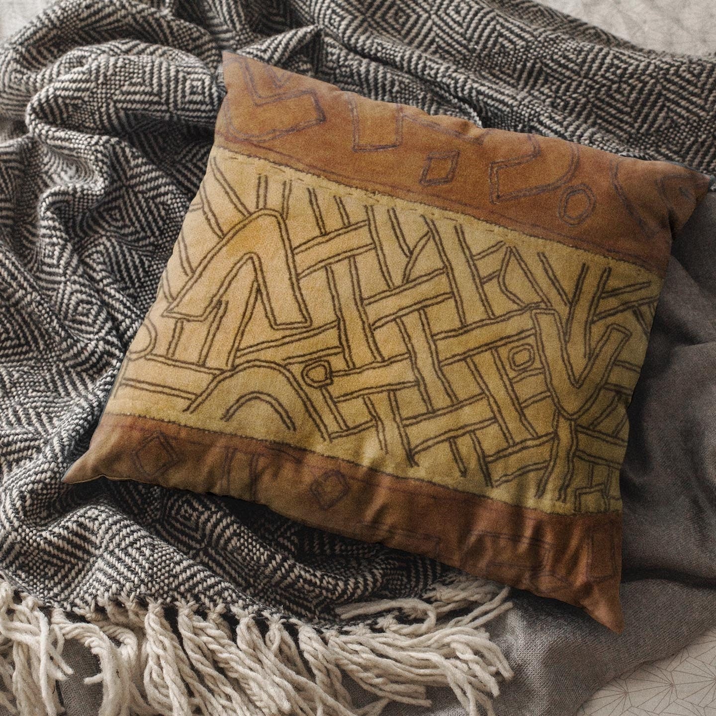 Tribal Pillow Kuba-Cloth Inspired Tribal African Pillows Kilim Afrocentric Pillow Kente Mudcloth Antique Vintage Throw Pillow