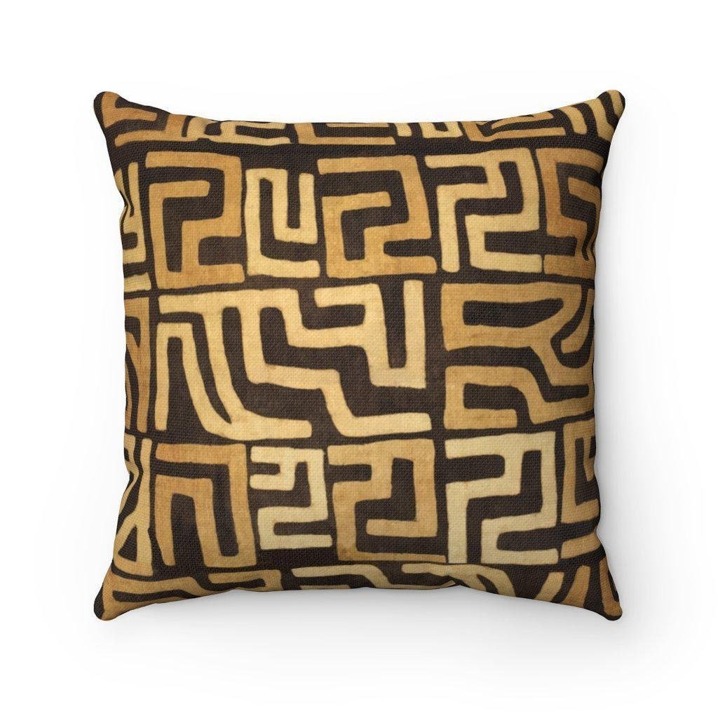 Home Decor 20" × 20" Kuba Cloth Pillow | African Tribal Pillow | Vintage Ethnic Afrocentric Gift | Kente Mali Mudcloth Kilim Decorative Throw Pillow