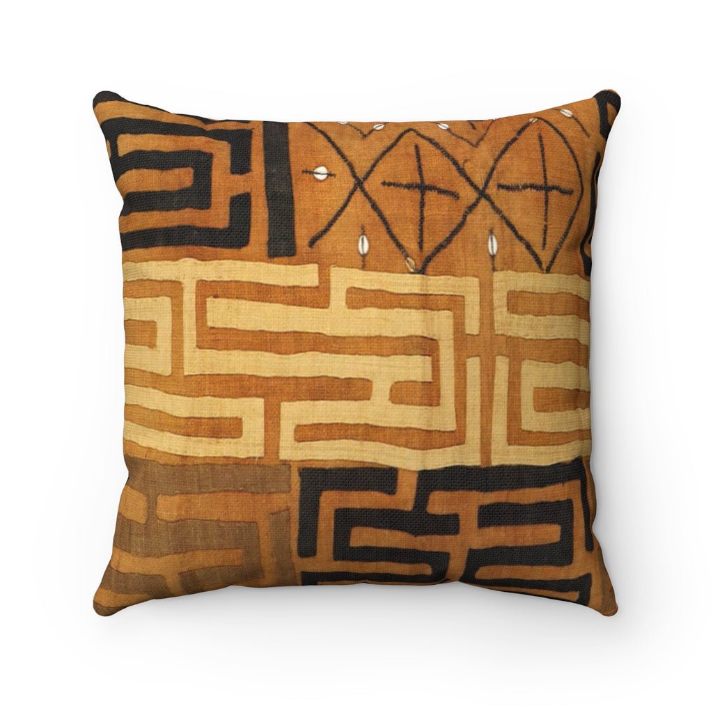 Home Decor 14" × 14" Kuba-Cloth Pillow w/ Insert | African Bohemian Kente Cloth Mudcloth Kilim | Gift for Him Decorative Sacred Vintage Throw Pillow
