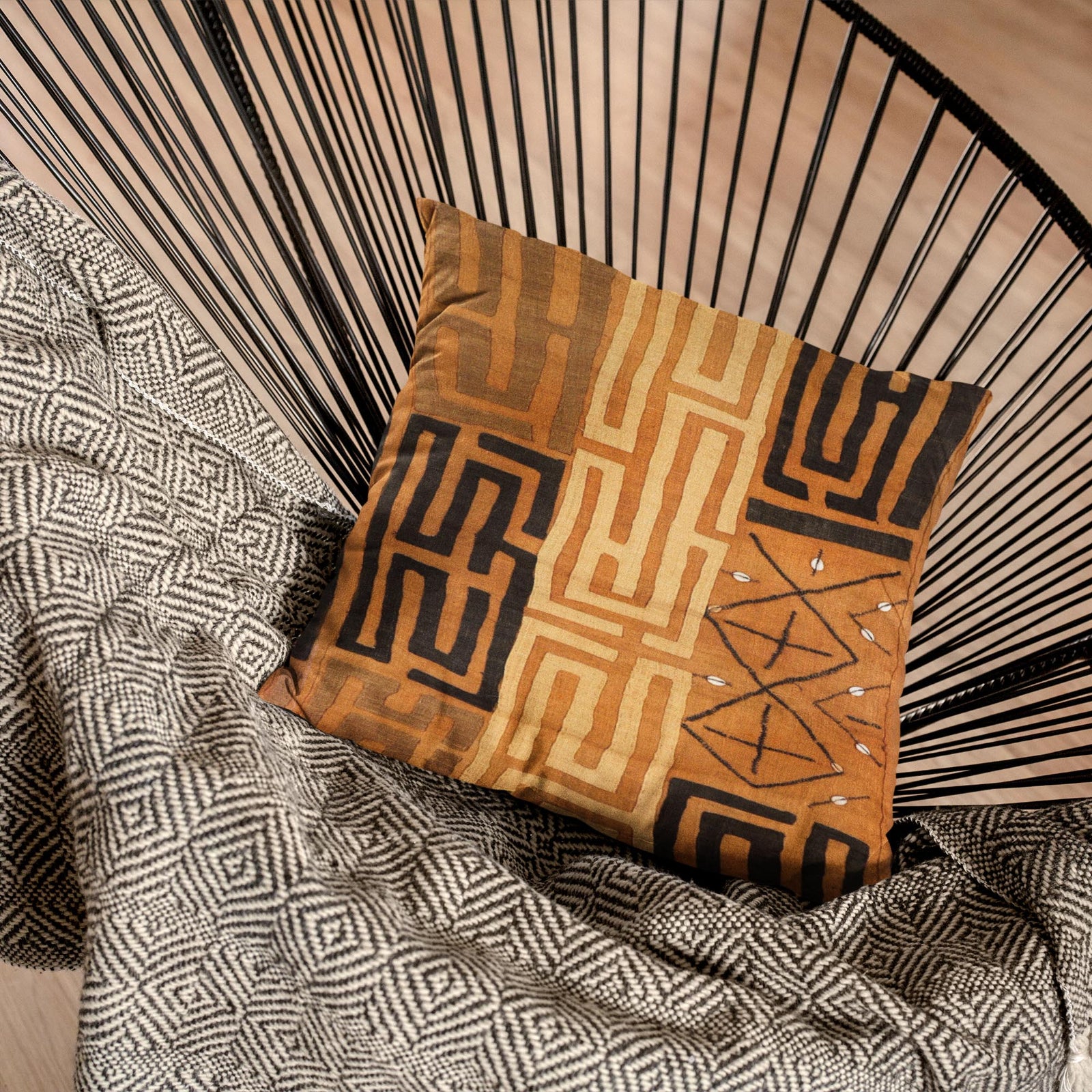 Kuba-Cloth Pillow w/ Insert | African Bohemian Kente Cloth Mudcloth Kilim | Gift for Him Decorative Sacred Vintage Throw Pillow