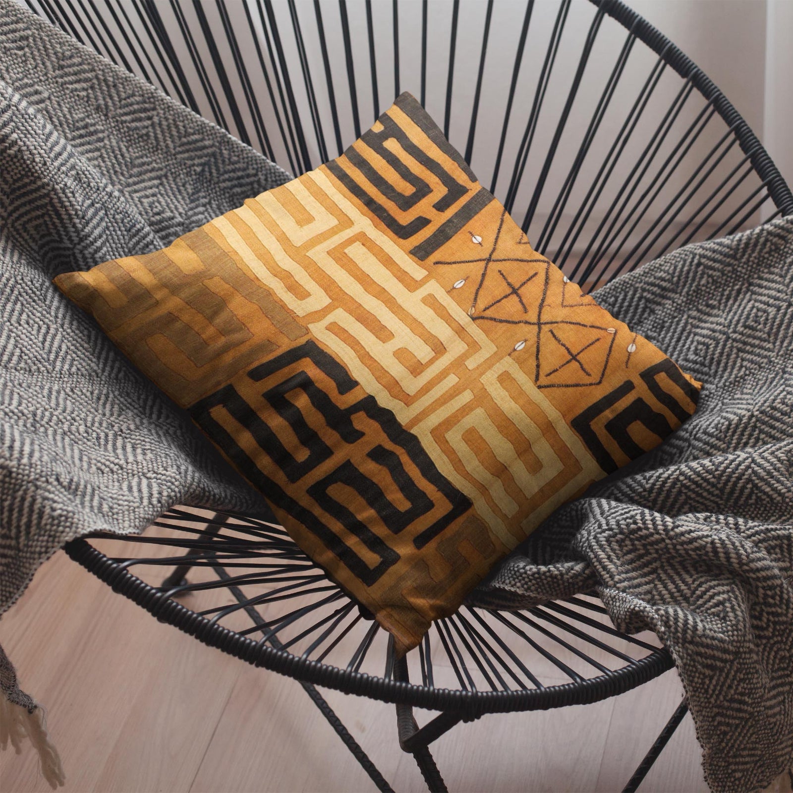 Kuba-Cloth Pillow w/ Insert | African Bohemian Kente Cloth Mudcloth Kilim | Gift for Him Decorative Sacred Vintage Throw Pillow
