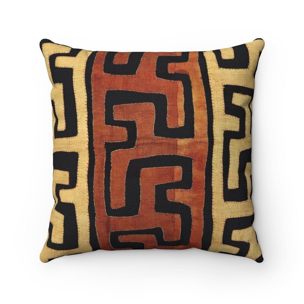 Kuba Cloth Throw Pillow w/ Insert | Tribal, Traditional Vintage (Kente, Mudcloth) African | Afrocentric Gift for Him Her | Boho Throw Pillow