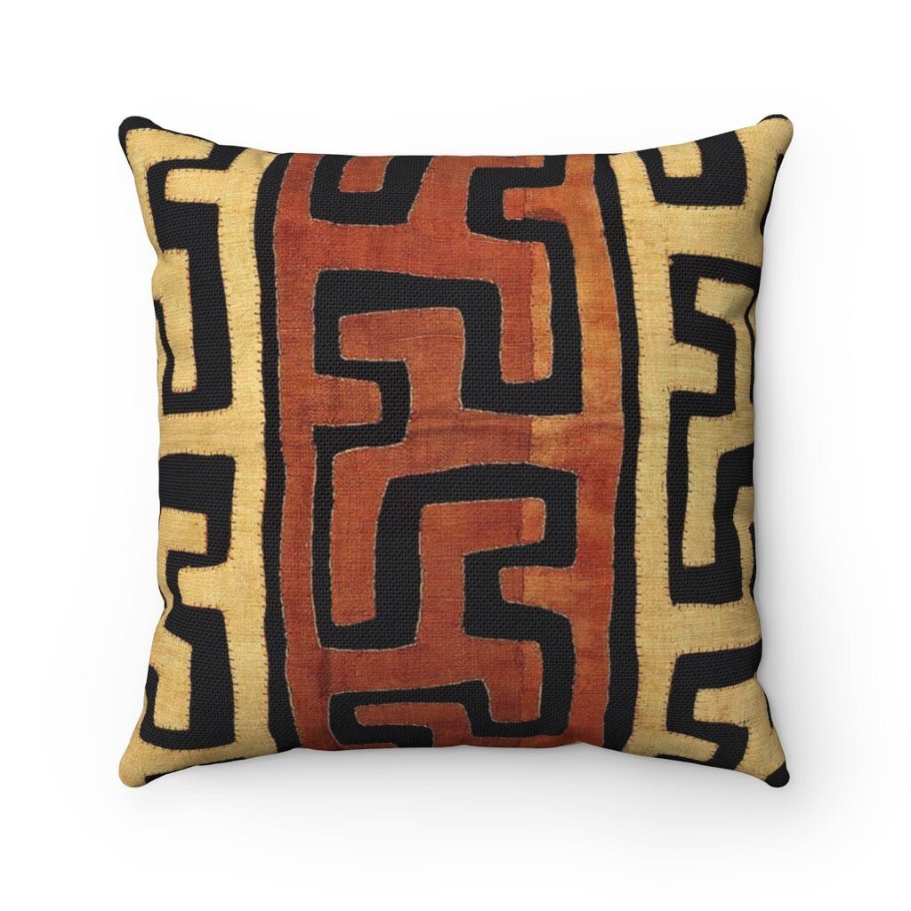 Home Decor Kuba Cloth Throw Pillow w/ Insert | Tribal, Traditional Vintage (Kente, Mudcloth) African | Afrocentric Gift for Him Her | Boho Throw Pillow