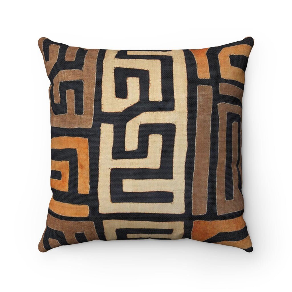Kuba-Cloth Tribal African Pillow w / Insert | Bohemian Kente Cloth Mudcloth Kilim | Gift for Him Ethnic Decorative Throw Pillow