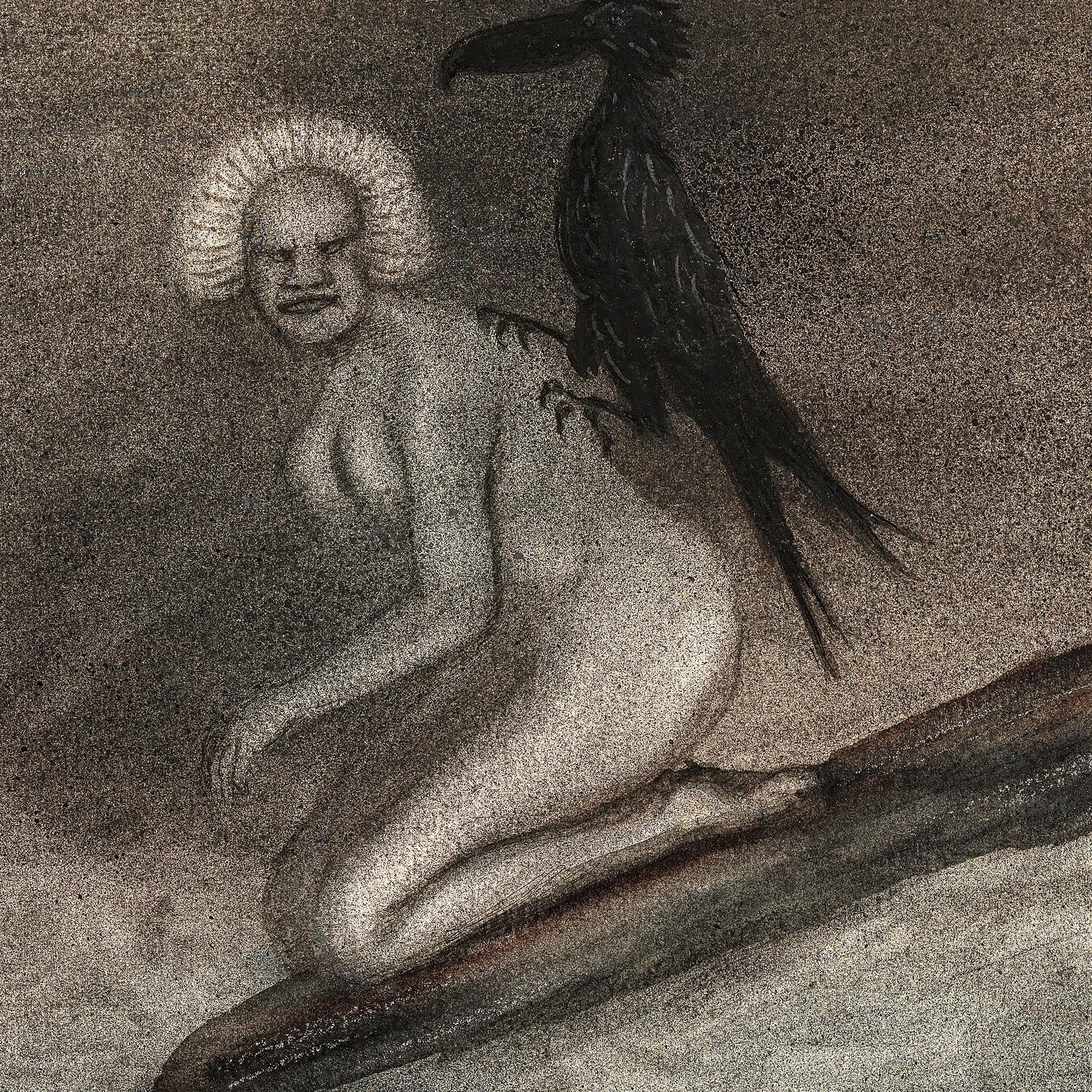 Fine art 8"x6" / Black Frame Kubin Witch and Crow, Raven | Satanic Demonic Luciferian Occult Witchy Art | Gothic Pagan Black Magic Framed Art Print