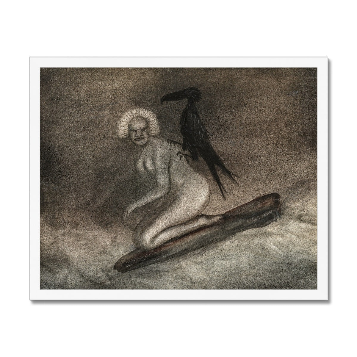 Kubin Witch and Crow, Raven | Satanic Demonic Luciferian Occult Witchy Art | Gothic Pagan Black Magic Framed Art Print
