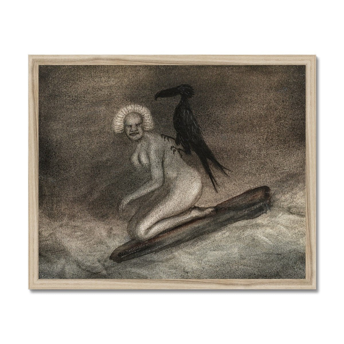 Kubin Witch and Crow, Raven | Satanic Demonic Luciferian Occult Witchy Art | Gothic Pagan Black Magic Framed Art Print